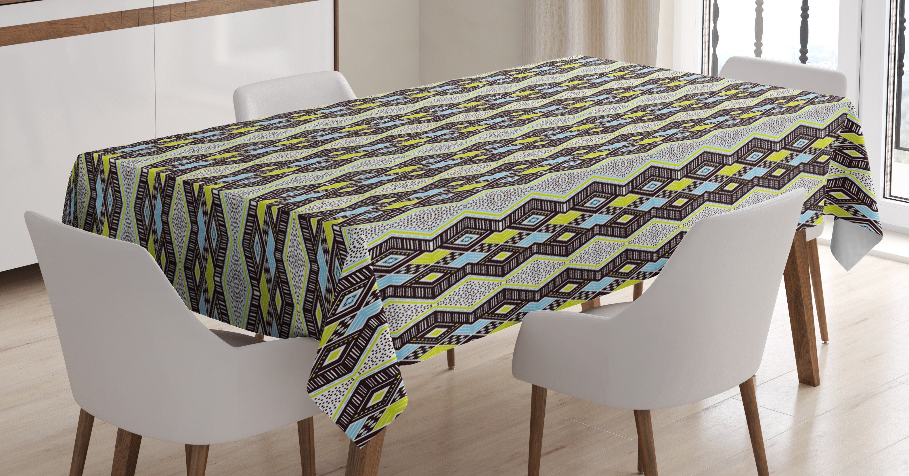 aztekisch und Zag Außen geeignet den Farbfest Abstrakt Tischdecke Für Abakuhaus Farben, Bereich Klare Punkte Zig Waschbar