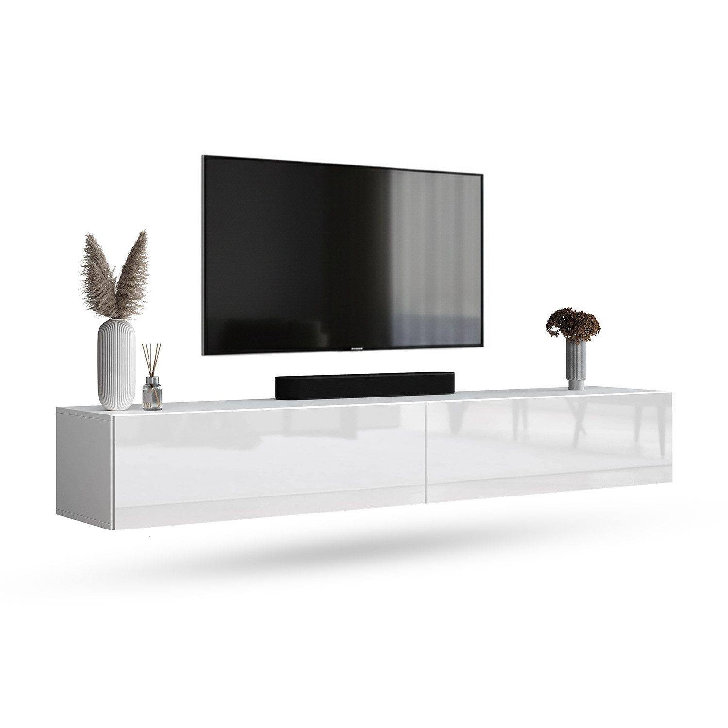 Planetmöbel TV-Board WEST TV Board 200 cm (2 x 100 cm) (TV Lowboard, Fernsehschrank hängend oder stehend), Fernsehtisch 2x 100cm breit
