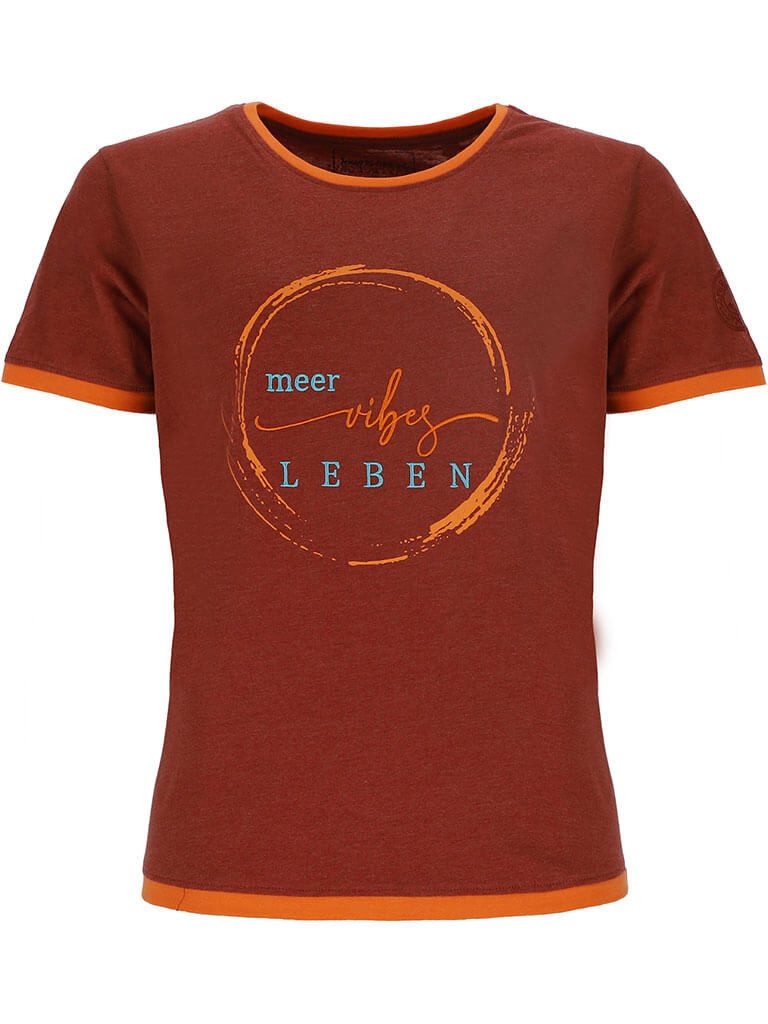 Wattlöper T-Shirt 11368 Damen Kurzarm-Shirt Kreis-Print mit Stickerei Meer-Vibes-Leben Sommershirt & Freizeitshirt Rundhalsausschnitt & abgesetzte Abschlüsse