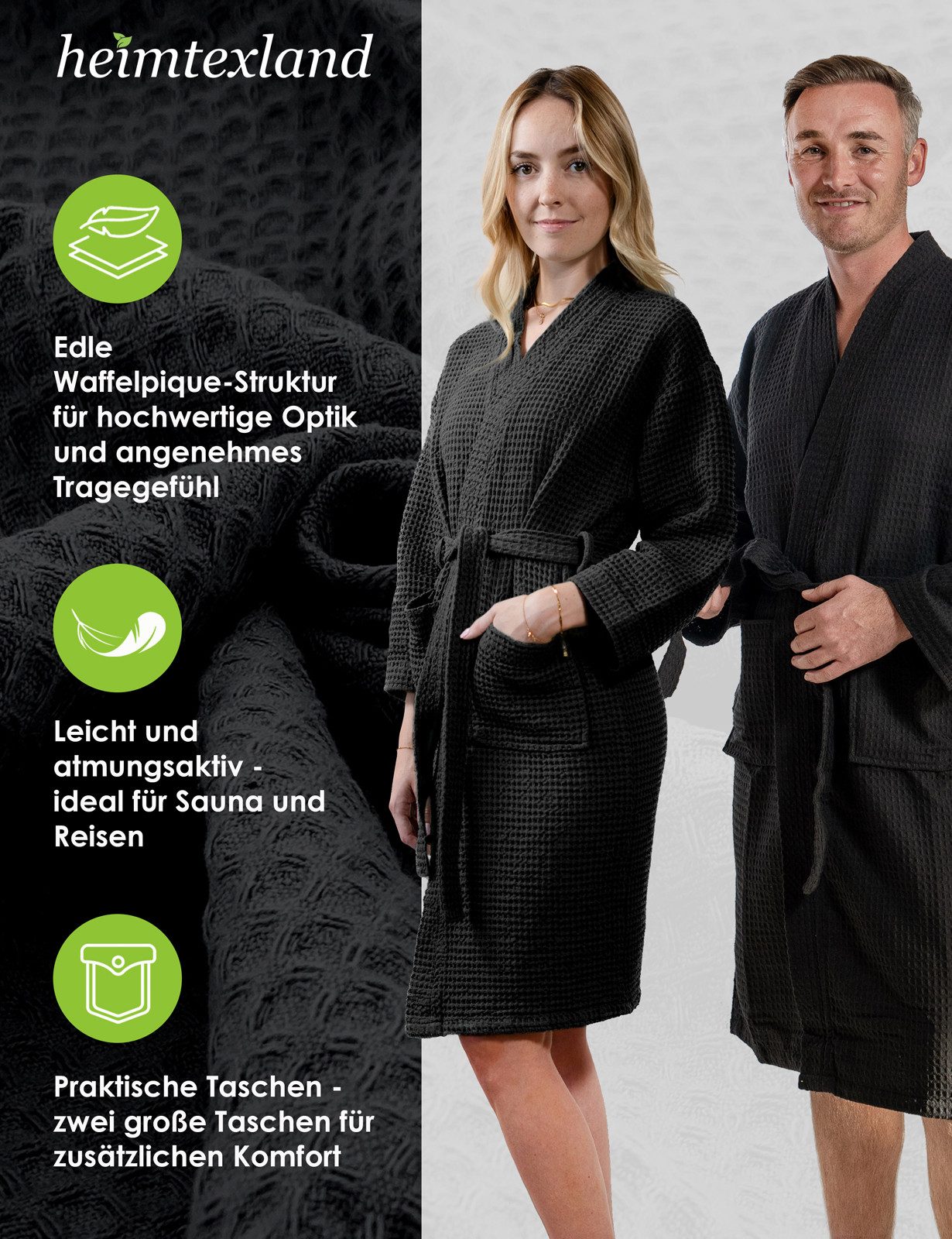 heimtexland Bademantel Reisebademantel Saunamantel Waffelpique Bademantel, günstig online kaufen