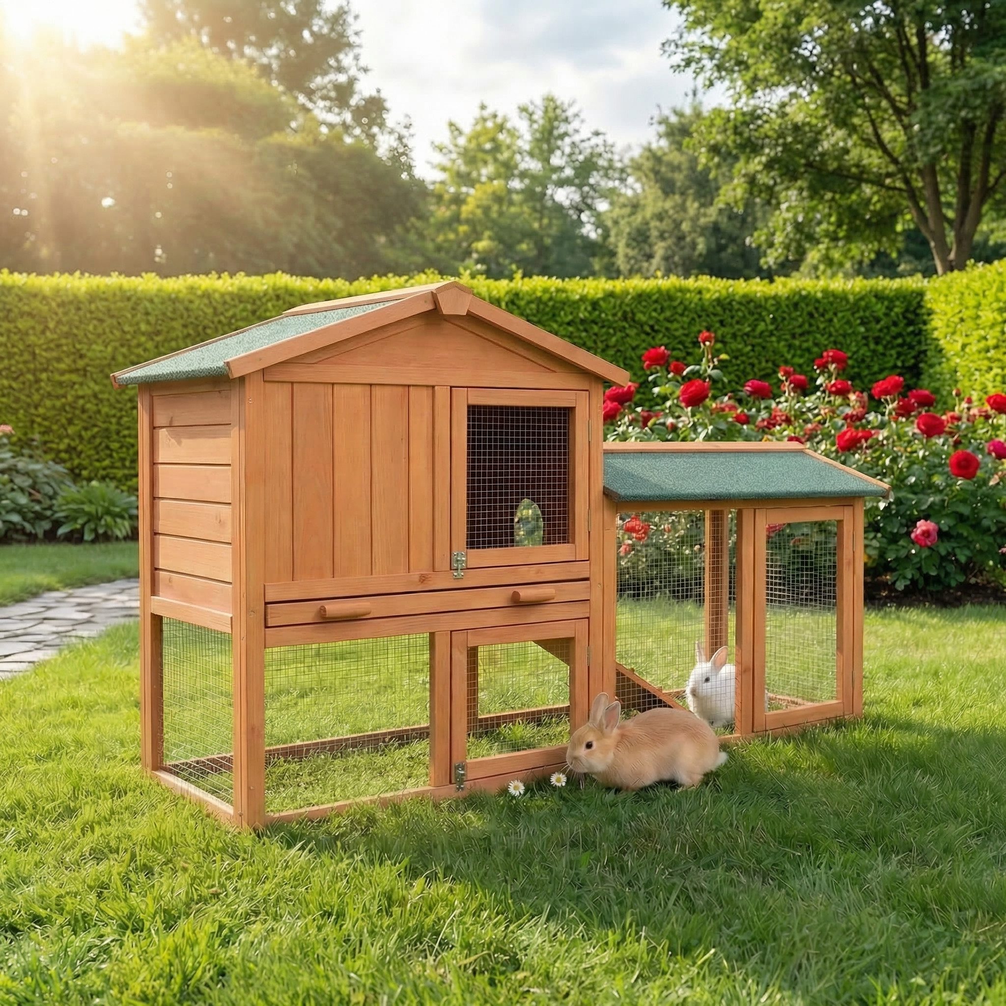 My Animal Kleintierstall XXL Hasenstall MH-03, 2 Etagen mit Freilauf, Wetterbeständig