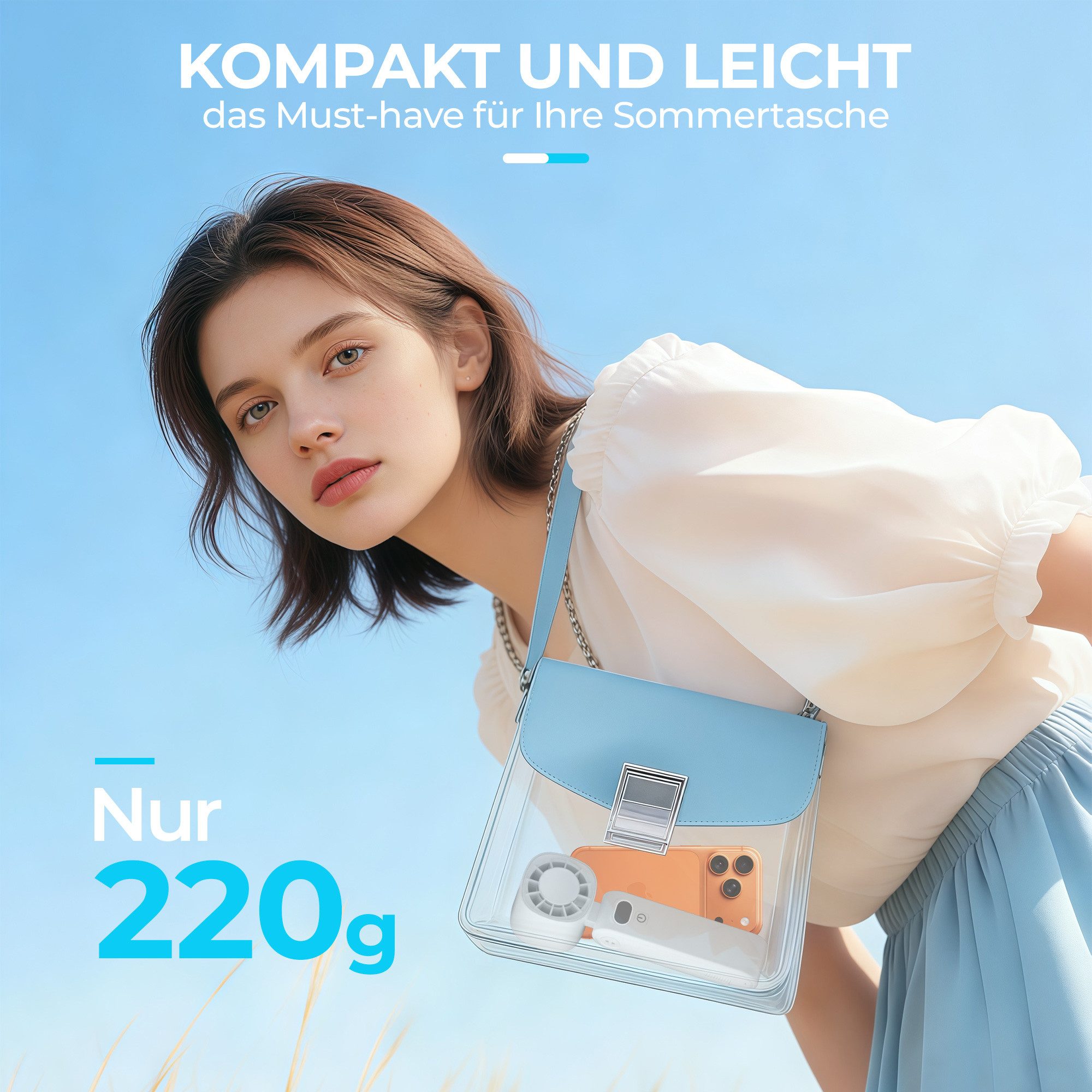 Rhein Beleuchtung Handventilator Handventilator Akku aufladbar, Mini Ventilator klein mit Turbo&Kühlung, 5 Windstufen, 13.000 U/min, bürstenloser Motor – Bild 5 von 5