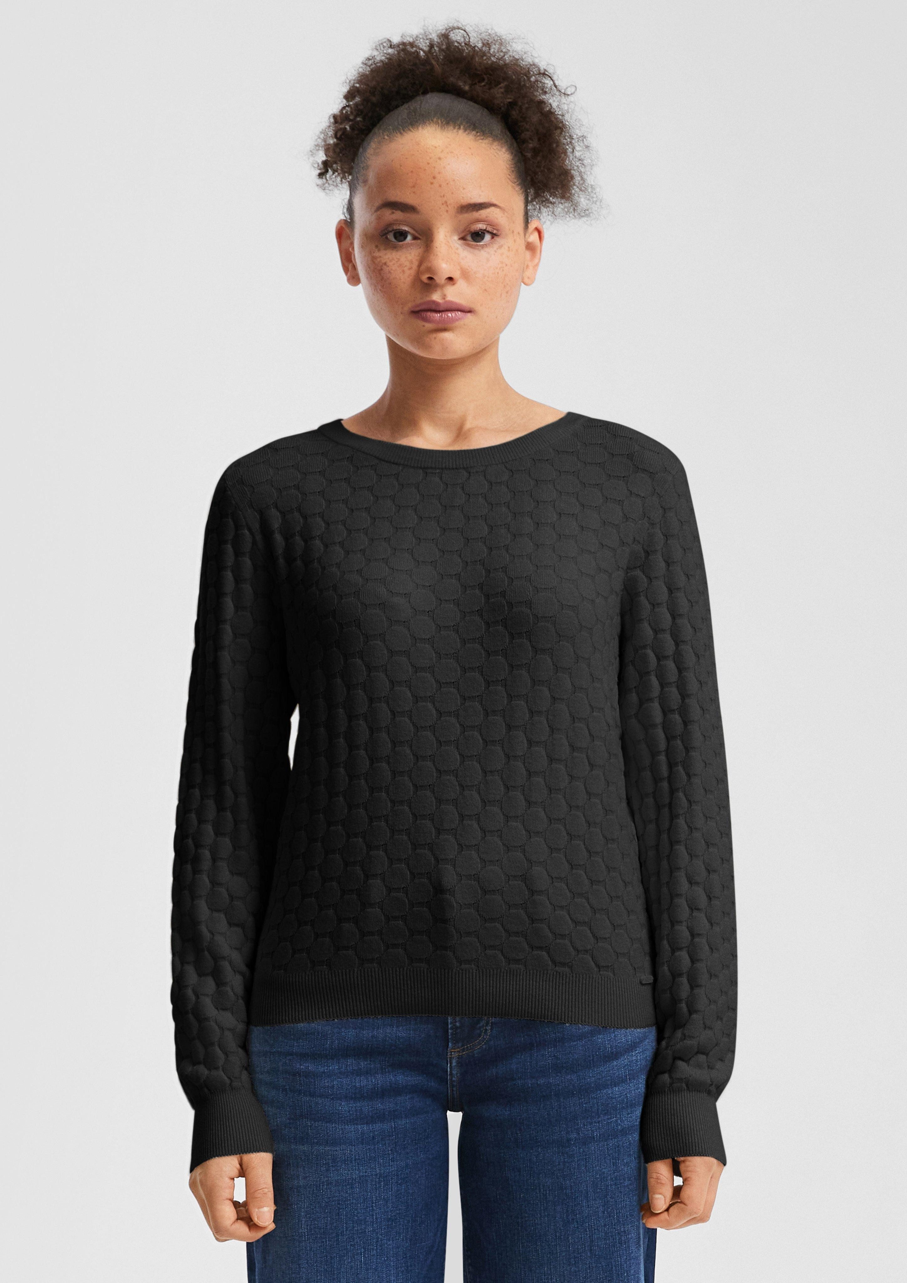 QS Strickpullover Rundhalspullover mit Wabenstruktur günstig online kaufen