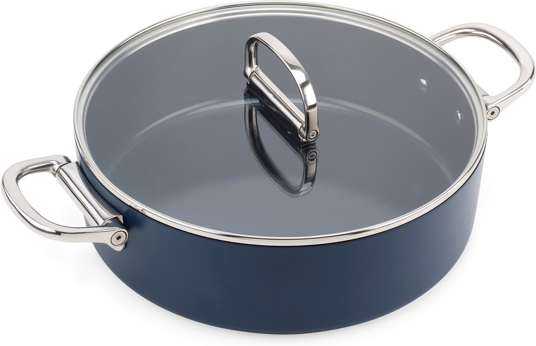 Joseph Joseph Schmortopf Space 28 cm flacher Topf, Keramik (Set, 2-tlg., Topf inkl. Deckel), mit klappbaren Griffen und Deckel
