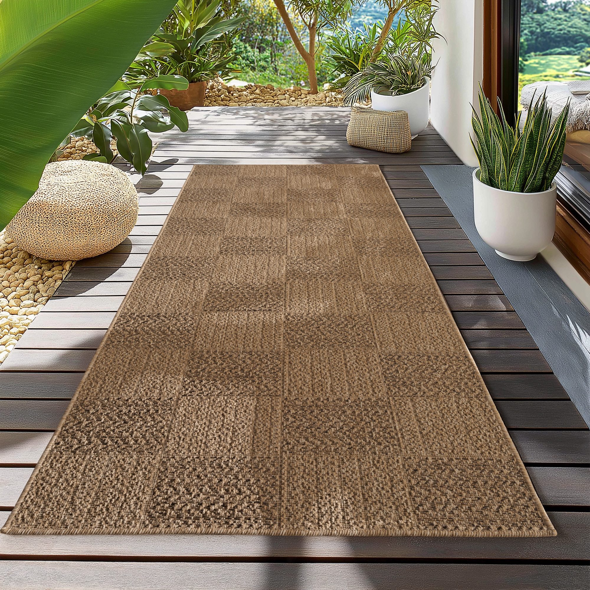 Teppium Teppich Natürlicher Jute-Optik Outdoor-Stil, Rechteckig, Höhe: 5 mm, Indoor Outdoor Teppich Wetterfest 3D Optik Wohnzimmer Küchen Terrasse