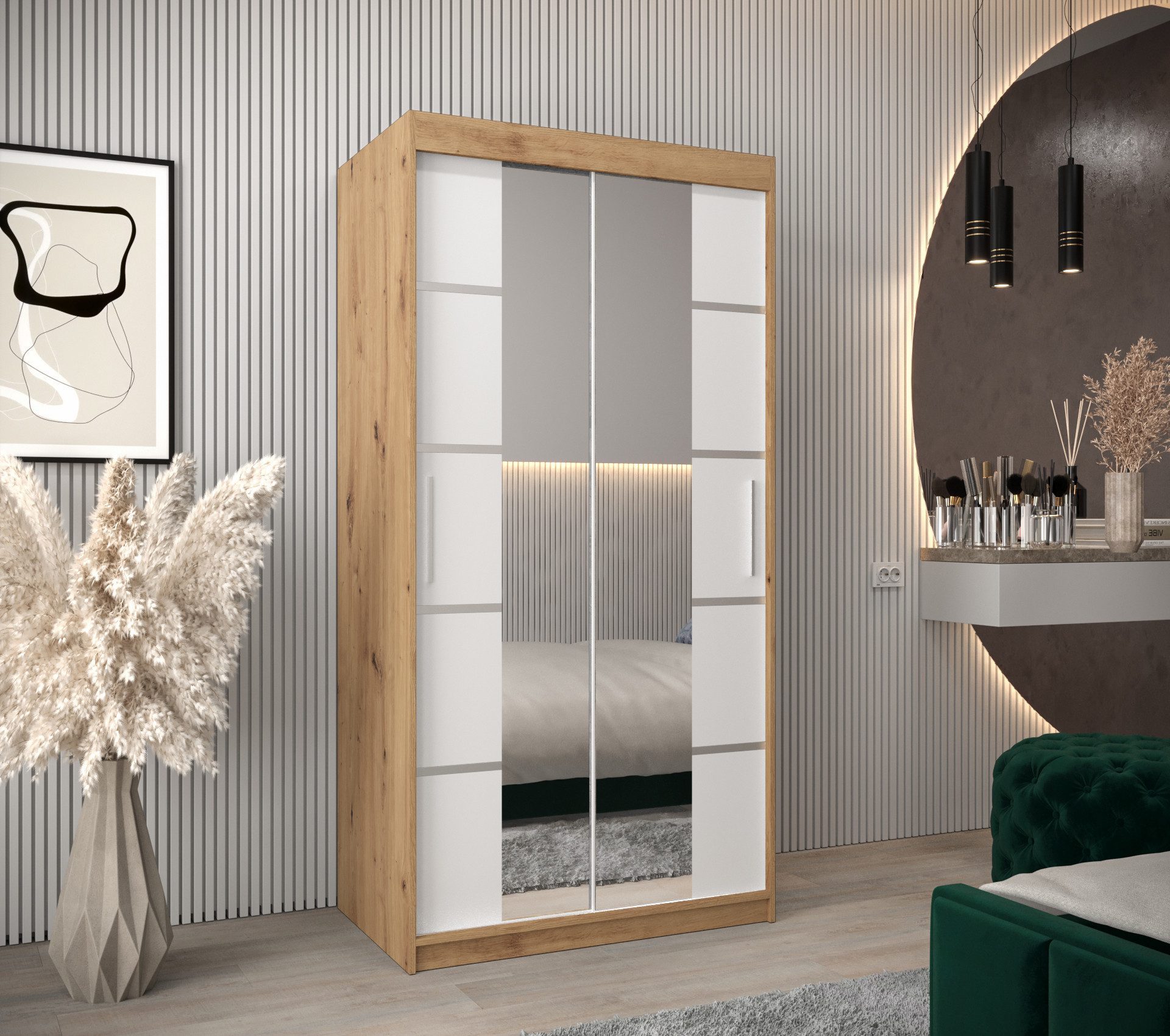ABIKS MÖBEL Schwebetürenschrank Verona 4 Schlafzimmerschrank, mit Spiegel, Kleiderstange und Regalen