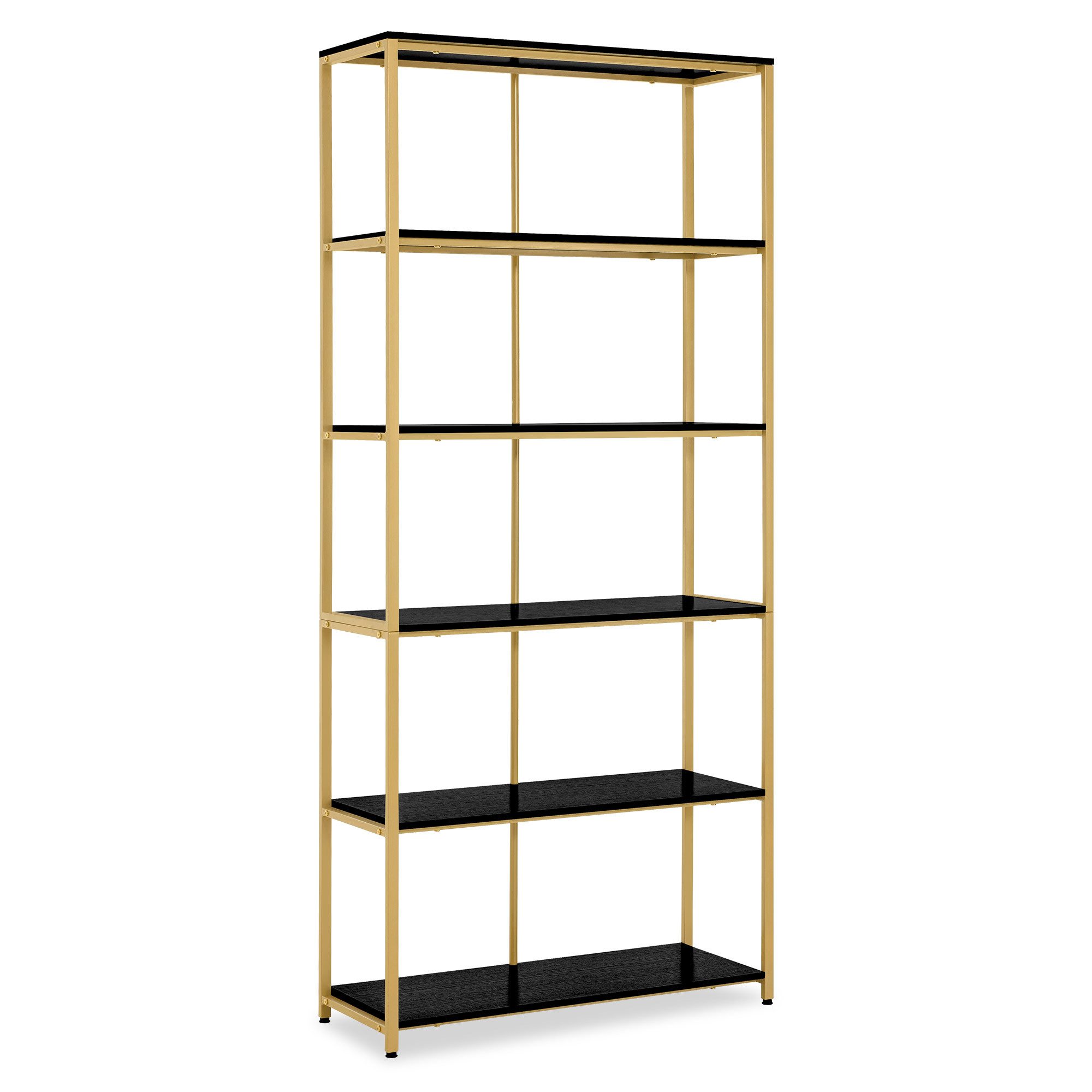 Barberpub Bücherregal BarberPub Bücherregal, Standregal mit 5 Ebenen, Büroregal, 5166, mit Metallrahmen, Marmor-Weiß, 30x80x180cm