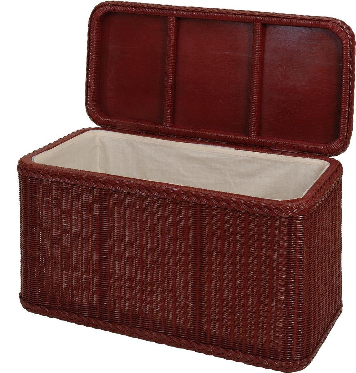 Krines Home Inlett Inlett mit Wäschetruhe Truhe Wäschekorb Wäschetruhe 80x40x47, Deckel Rattan mit Rot Bordeaux