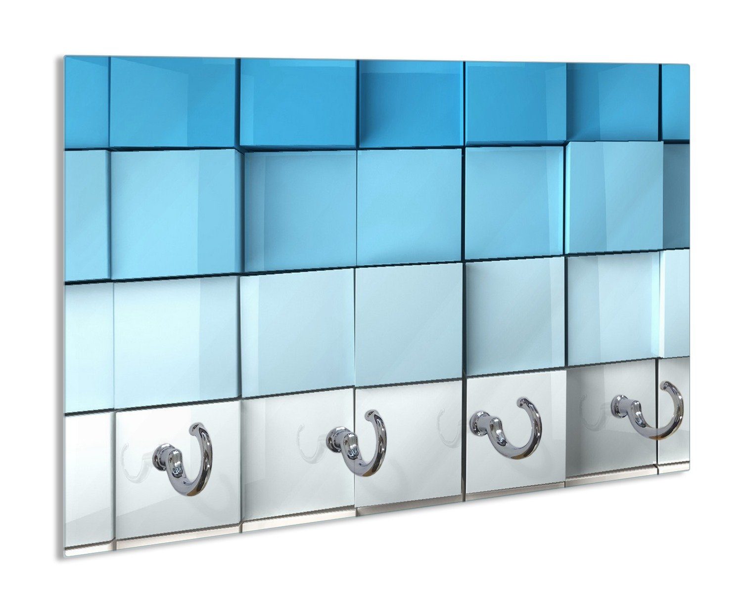 Wallario Handtuchhalter Blau-weiße Kisten Schachteln Muster, aus Glas mit 4  Metallhaken, magnetische Oberfläche
