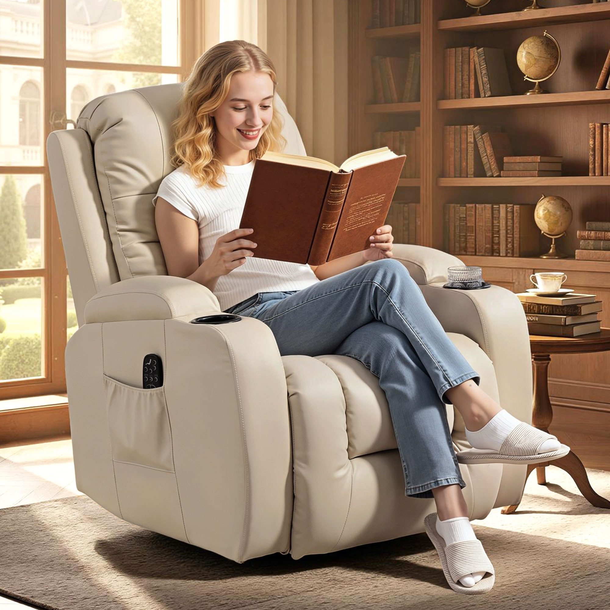 HOMCOM Massagesessel 8 Vibrationspunkte, 3 Modi (Relaxsessel, 1-St., Fernsehsessel), Massage- und Wärmefunktion, Cremeweiß