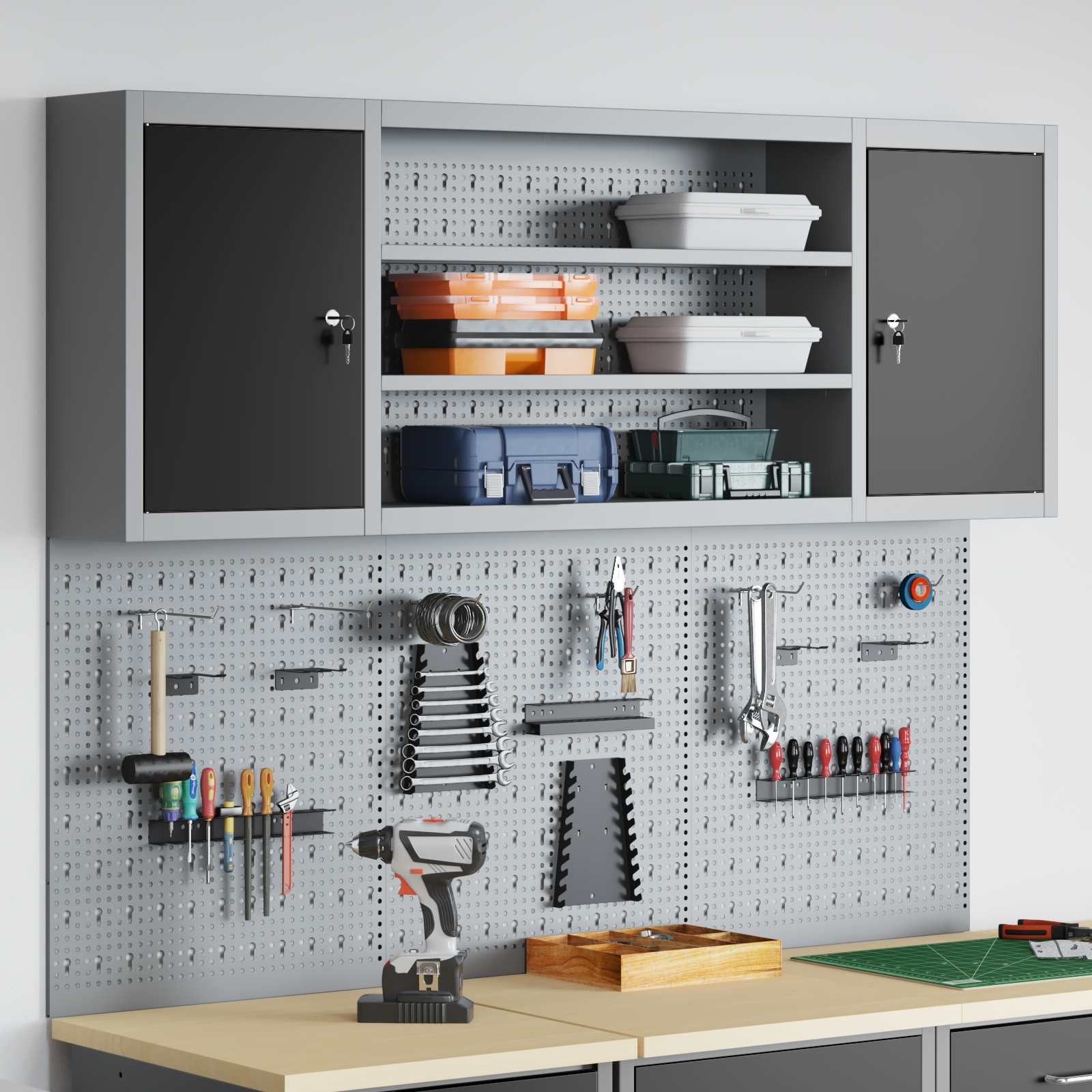 vidaXL Werkzeugschrank Werkzeugschrank-Set 4 pcs Schwarz Pulverbeschichteter Stahl