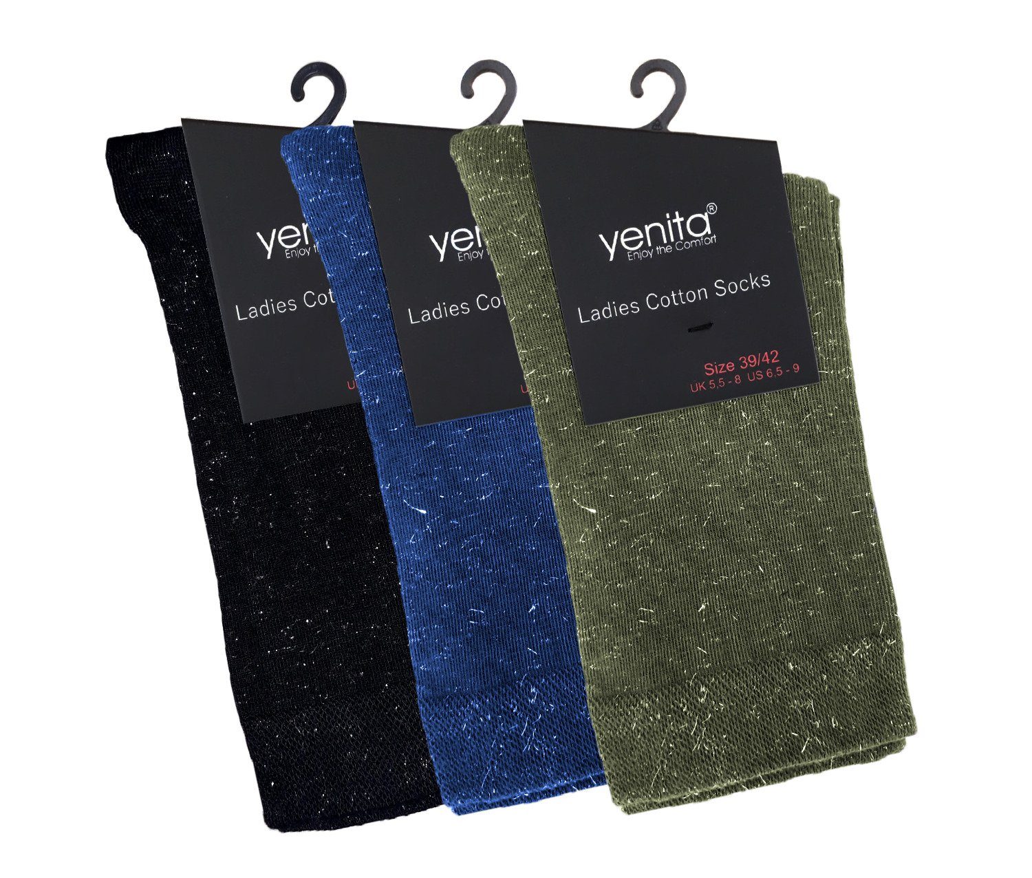 Yenita® Socken (3-Paar) mit Lurex-Garn Schwarz-Grün-Blau