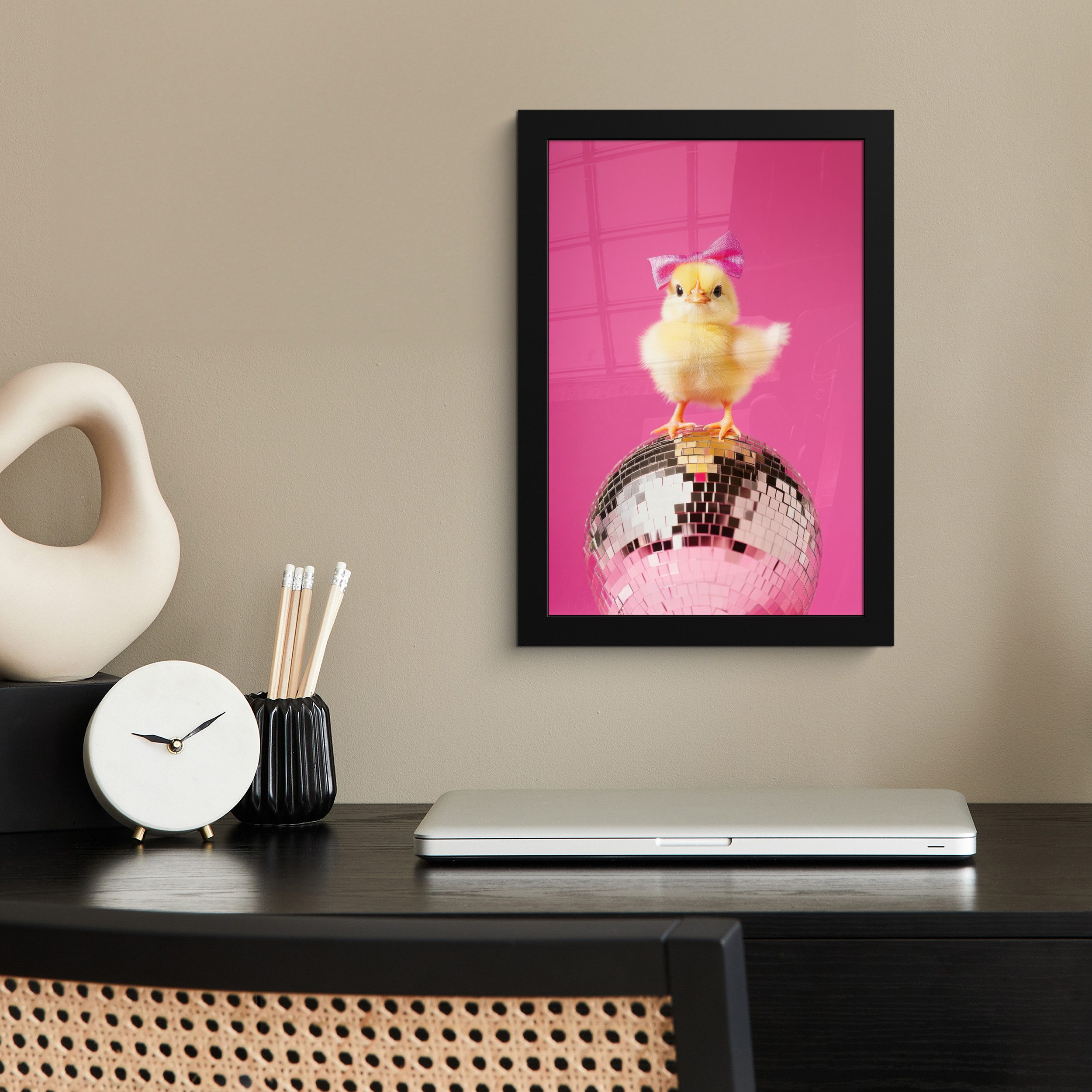 MuchoWow Poster Discoball - Küken - Schleife, (1 St), Bilderrahmen, Zimmer günstig online kaufen