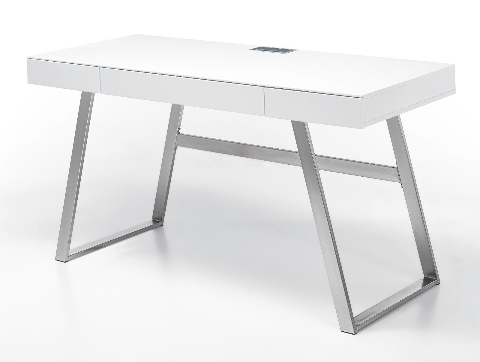3 weiß (Laptoptisch Aspen 140 x Schubladen in 60 cm), mit Schreibtisch Edelstahl, MCA furniture lackiert,