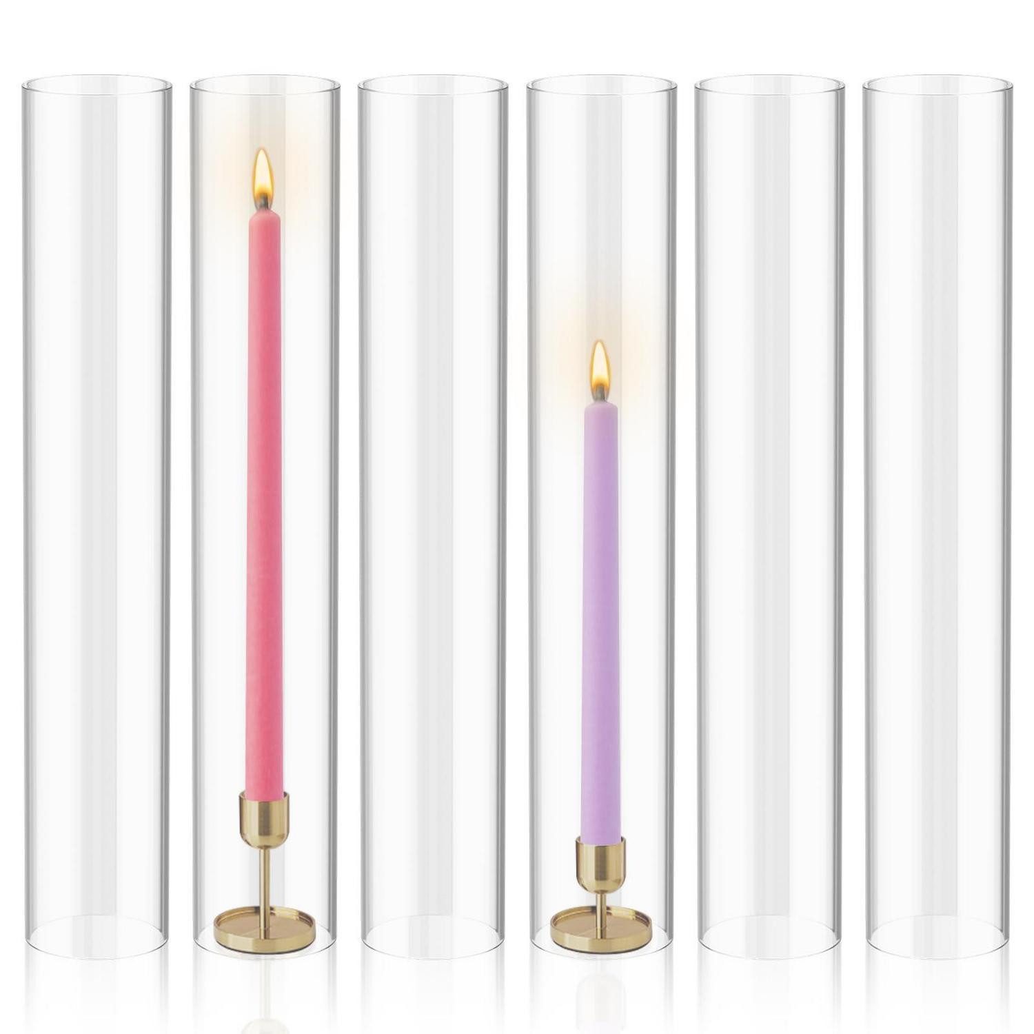 LuxusKollektion Kerzenständer Kerzenhalter Glas Zylinder 6er Set klar H 36cm (6 St)