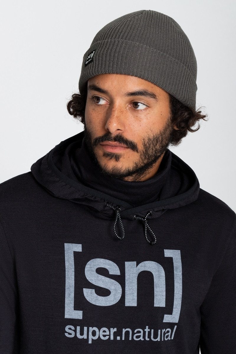 SUPER.NATURAL Beanie Wintermütze Merino Basic (Merinowolle, idealer Wärmeschutz) silbergrau