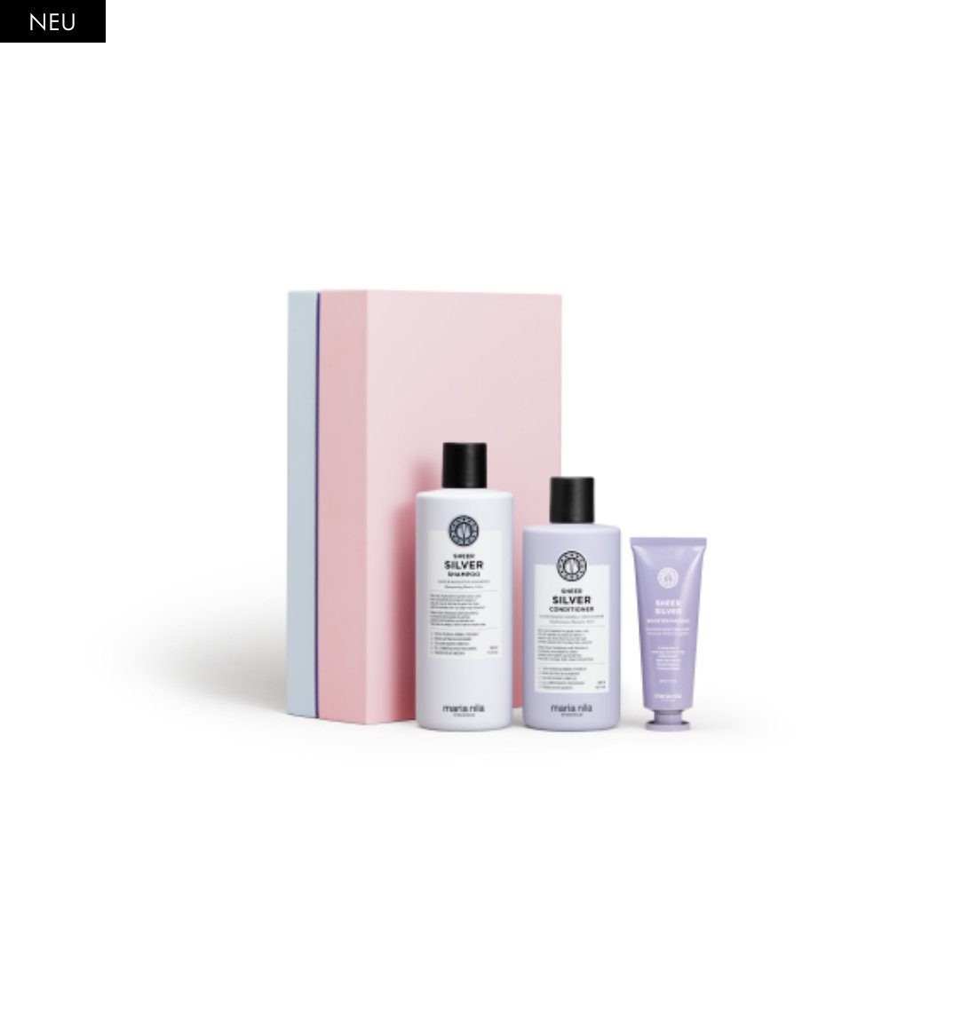 Maria Nila Haarpflege-Set HOLIDAY BOX Sheer Silver NEU, Geschenkset, 3-tlg., Shampoo + Conditioner+ Booster Maske, neutralisiert Gelbstiche, Glanz