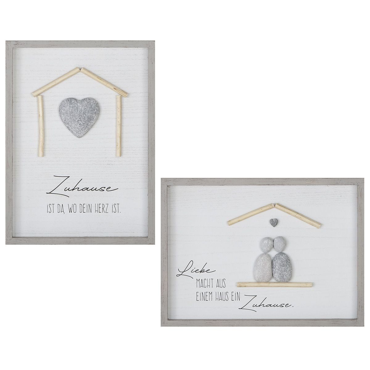 MF Wanddekoobjekt Steinbild Set Zuhause Wandbild mit Spruch und 3D Herzmoti günstig online kaufen