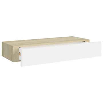 furnicato Wandregal mit Schublade Eichen-Optik und Weiß 60x23,5x10 cm MDF