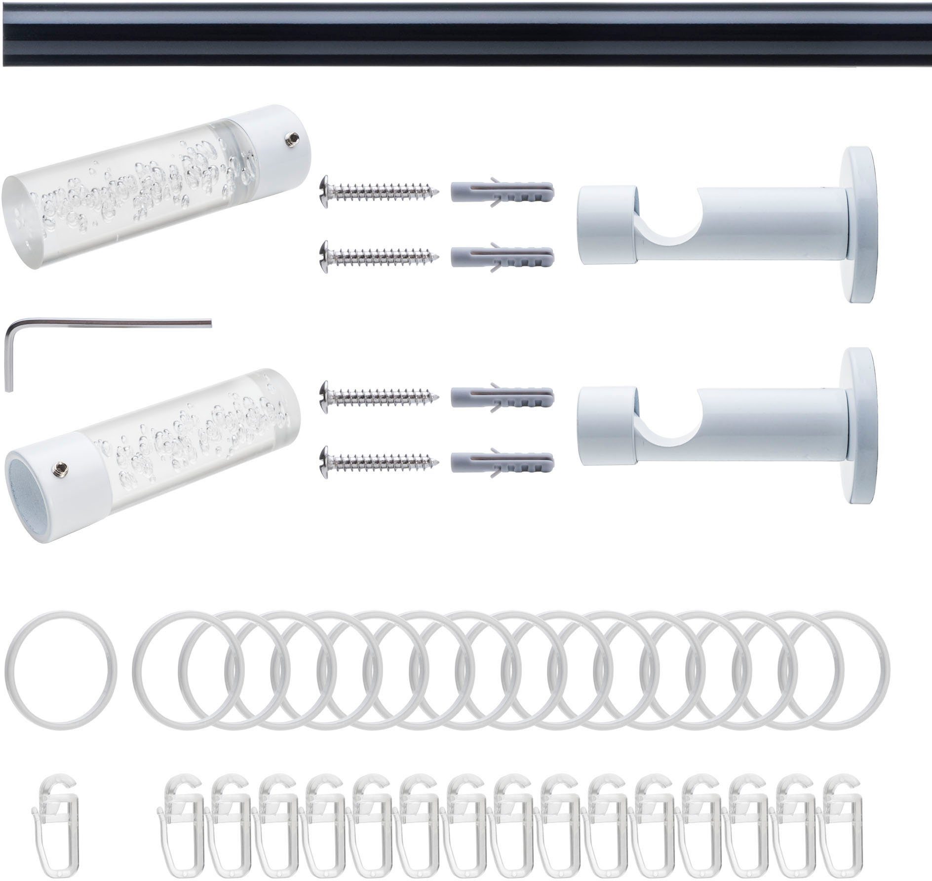 Gardinenstange Fertigstilgarnitur 20 mm Power Celebration Zylinder Acryl,  Liedeco, Ø 20 mm, 1-läufig, Fixmaß, verschraubt, Eisen, Gardinenstange  Komplett, Farbkombination