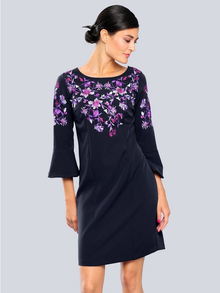 Alba Moda Kleid mit Blütenstickerei in blau
