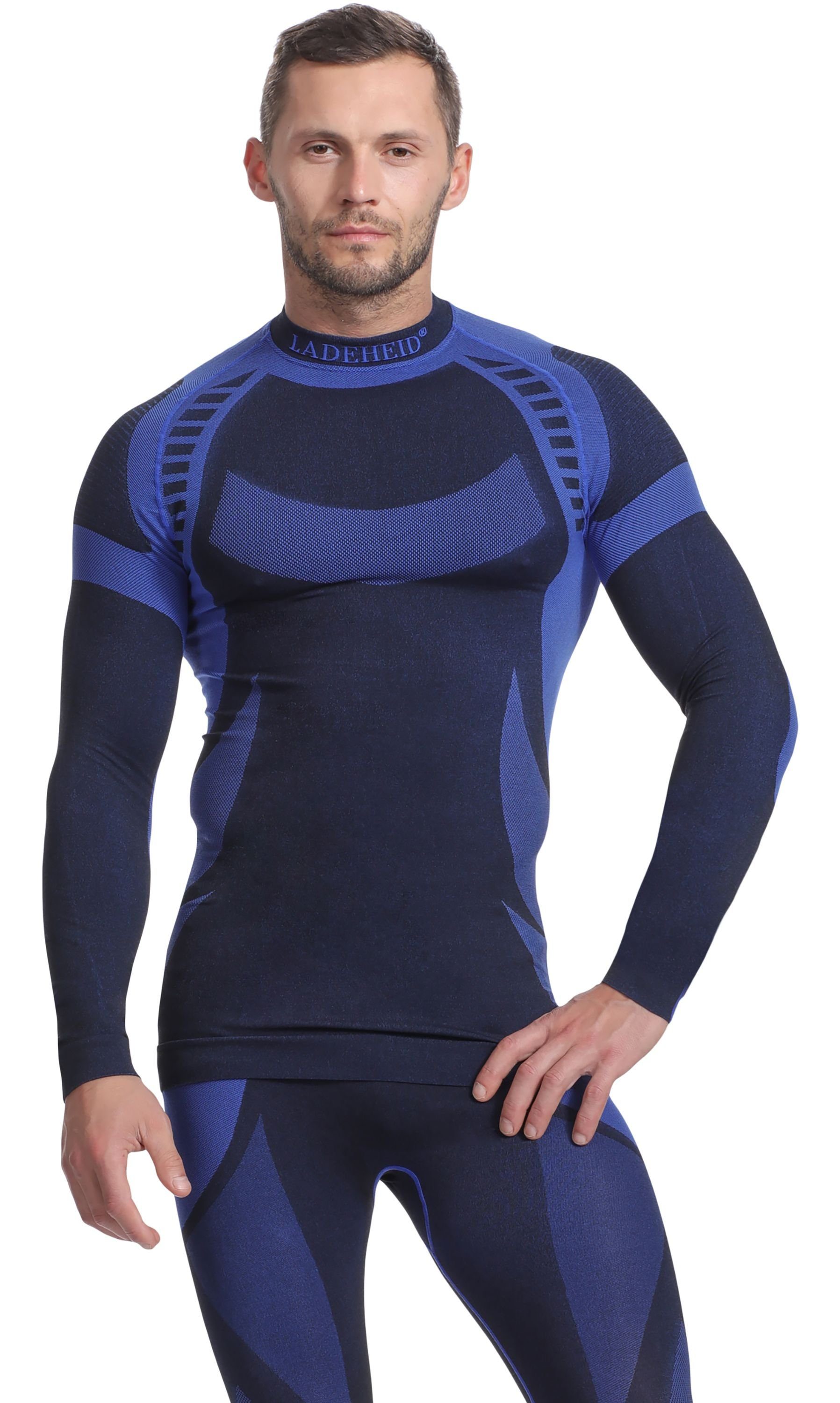 Herren Shirt Ladeheid Thermoaktiv Funktionsunterhemd Schwarz/Navyblau langarm Funktionsunterwäsche