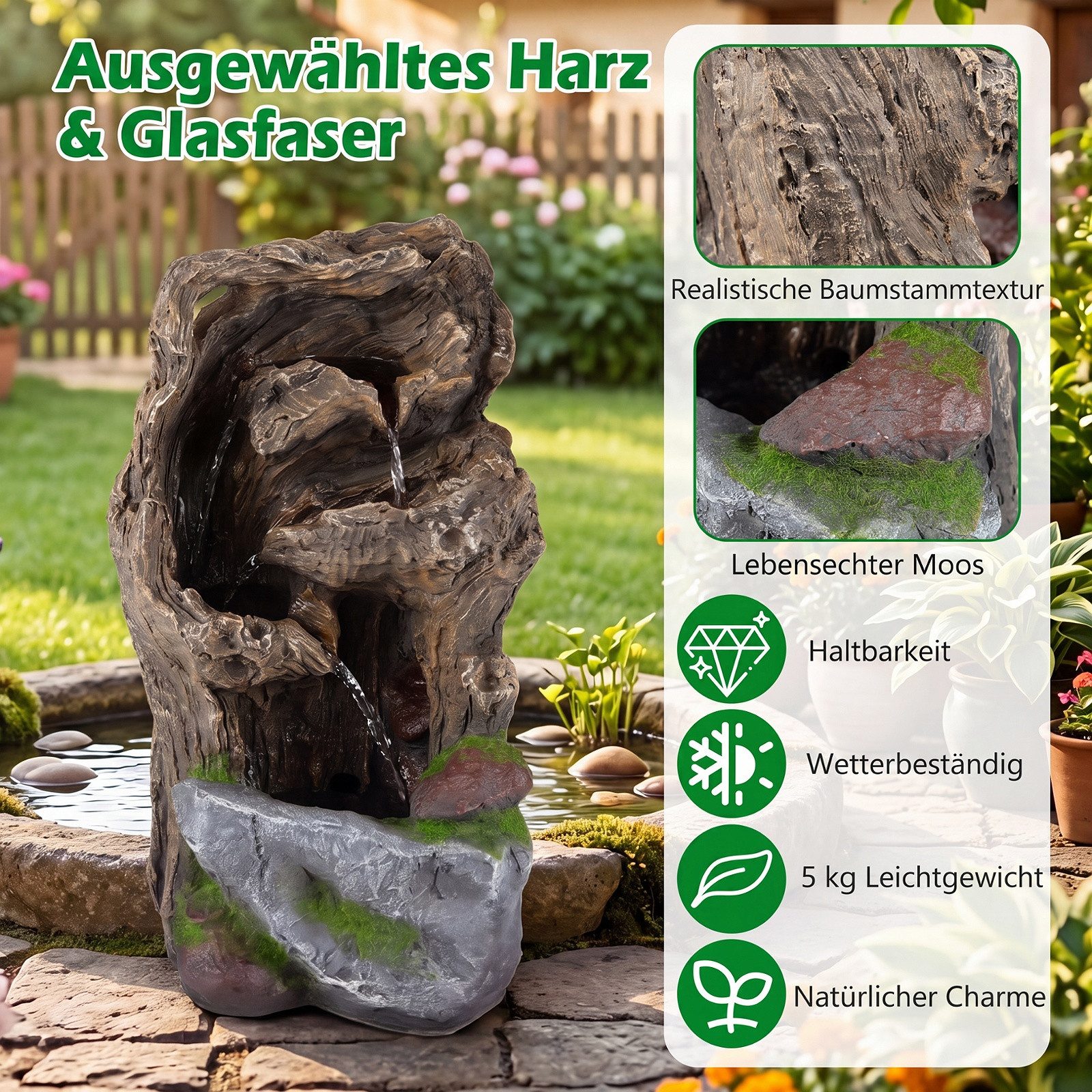 COSTWAY Zimmerbrunnen, 4-stufiger Springbrunnen mit LED-Beleuchtung & Pumpe