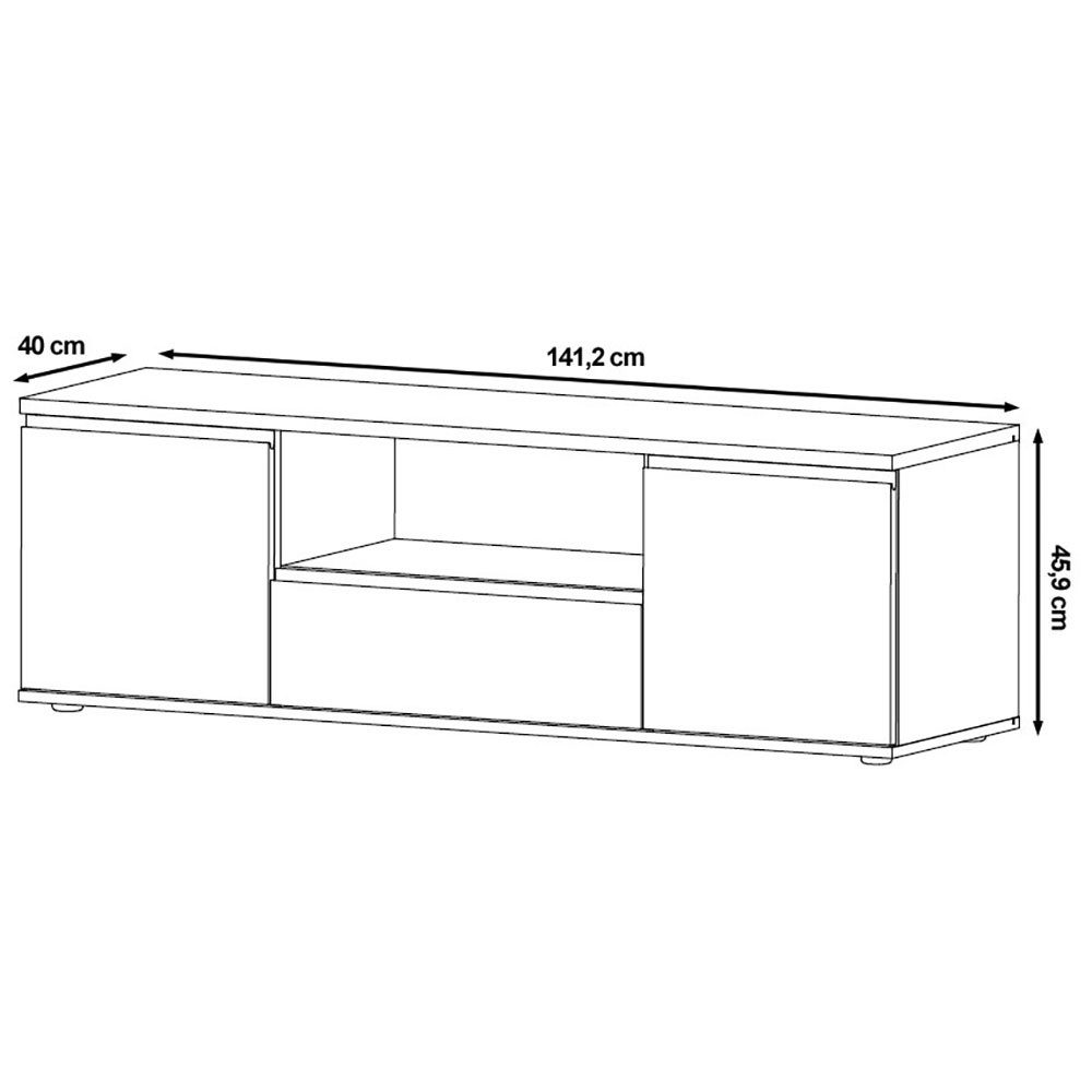 Feldmann-Wohnen Lowboard Naxos (2 Türen, 1 Schublade, 1 offenes Fach, 1 St., moderne Holzoptik, Griffmulden), 141,2x40x45,9cm Eiche Artisan / schwarz matt