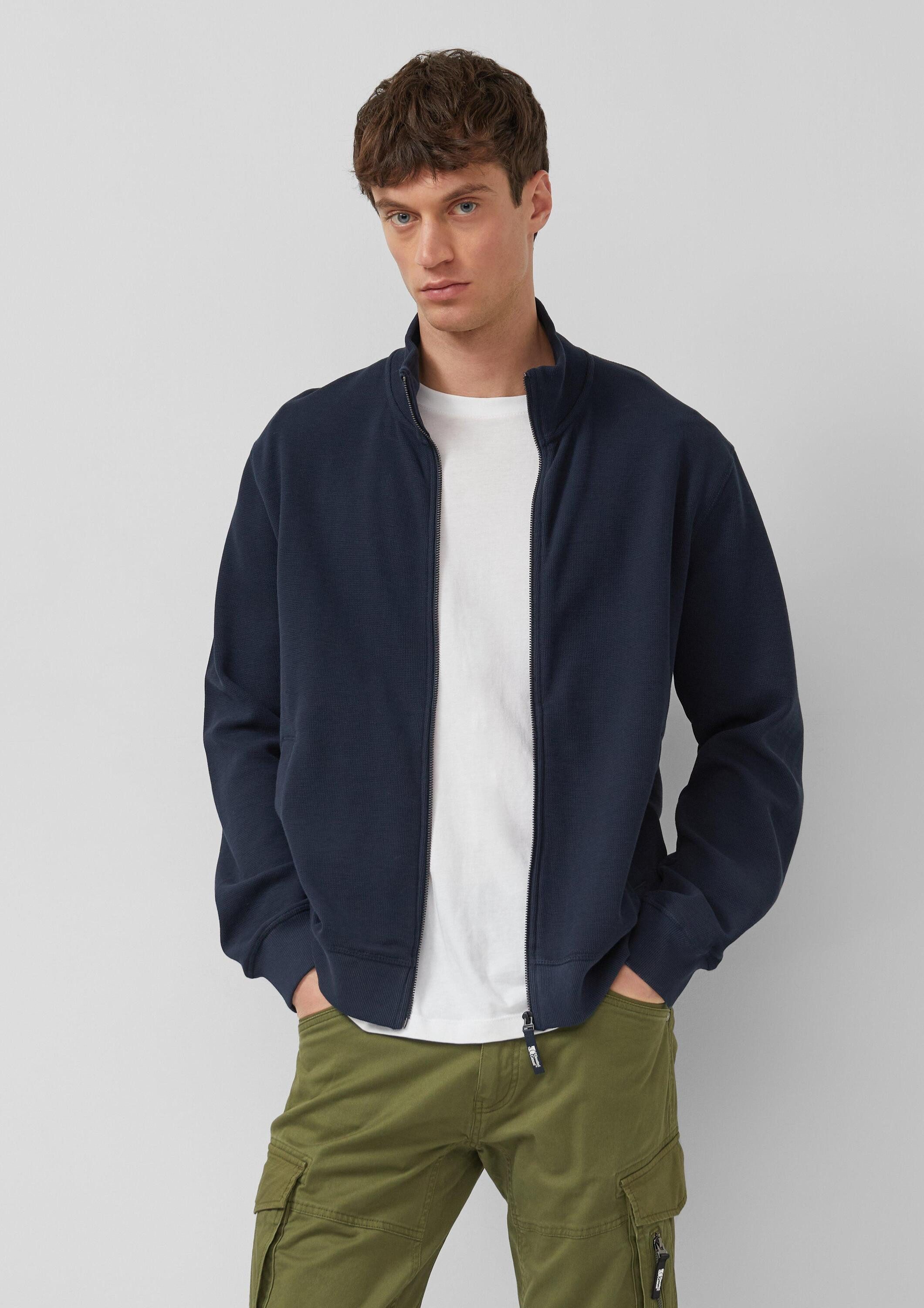 s.Oliver Sweatjacke Sweatshirt Jacke Strukturierte Sweatshirt-Jacke mit Stehkragen