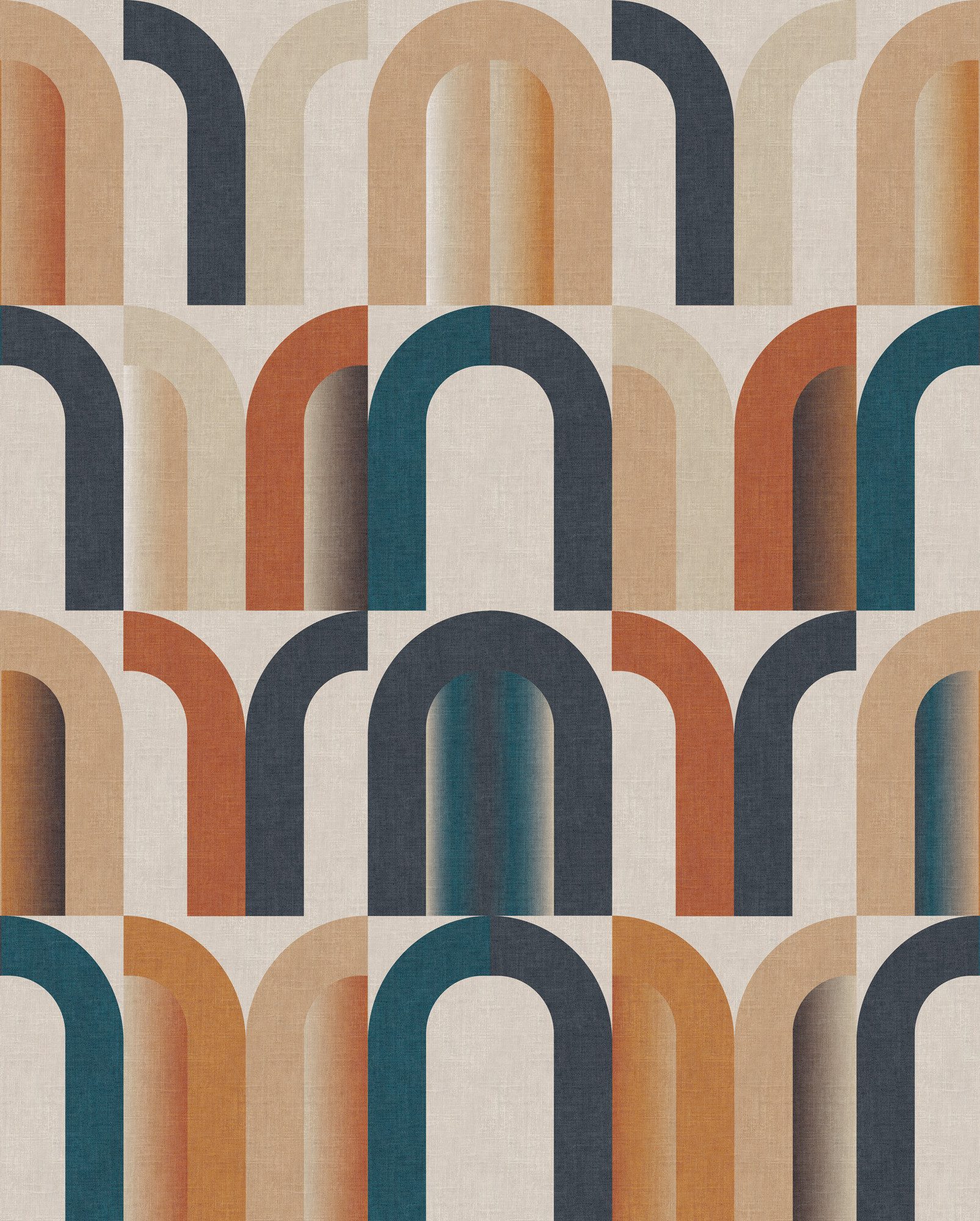 Rasch Fototapete Geometrisches Retro-Muster mit Bögen - Vliestapete Beige Rot, strukturiert, bedruckt, grafisch, Textiloptik, (1 Rolle, 1 St., Kollektion 'Magicwalls' - 2,65 m x 2,12 m), Lichtbeständige Farben - Feucht abwischbar - Restlost abziehbar