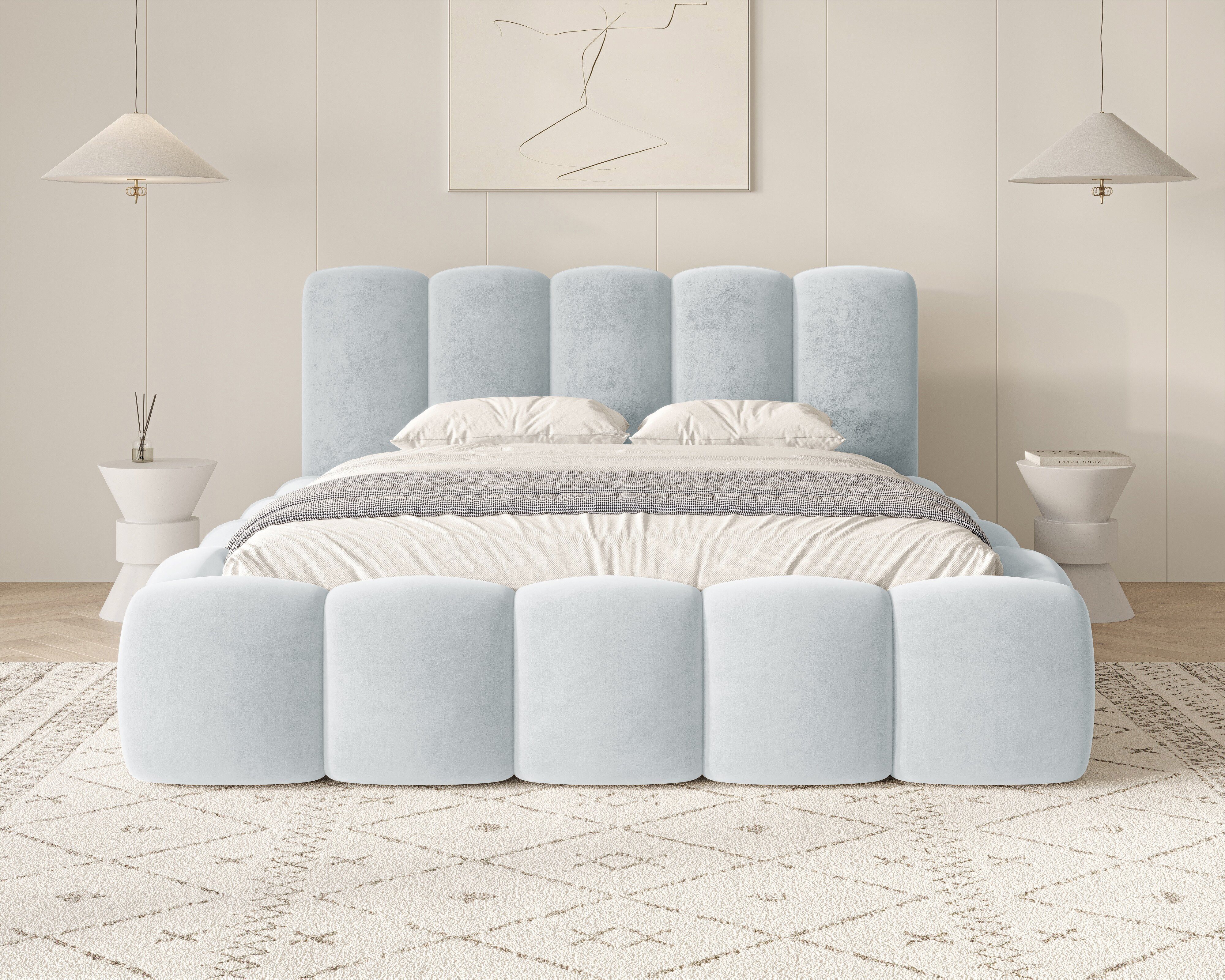 MOEBLO Polsterbett BUBBLE 18 (Polsterbett Bubble mit Bettkasten und Lattenrost aus Samt Velvet Velour Wolkenbett - Polsterbett 180), Maße (B x H x T): 163/183/203 x 100 x 220 cm