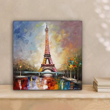 OneMillionCanvasses® Leinwandbild Eiffelturm - Ölgemälde - Paris, (1 St), Leinwand Bilder für Wohnzimmer Schlafzimmer, 20x20 cm