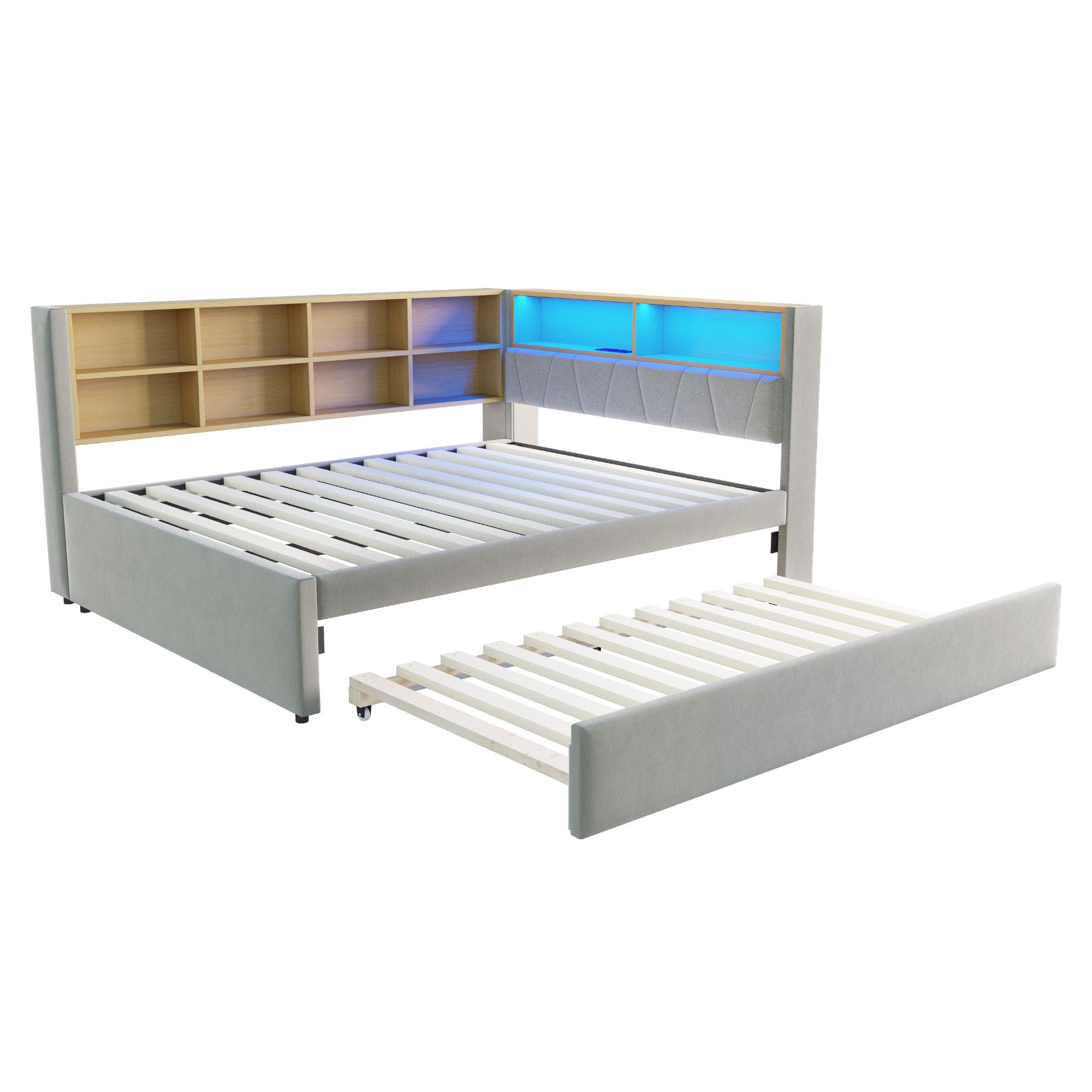 ANYSUN Bettgestell Schlafsofa 90/140x200 mit LED, Steckdosen & Stauraum