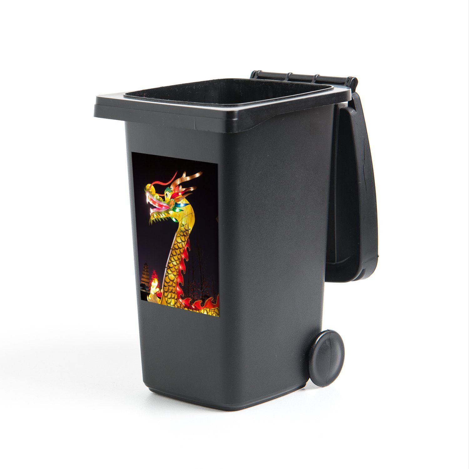 MuchoWow Wandsticker Chinesischer Drache in Abfalbehälter Licht Sticker, Nacht Mülltonne, Container, mit (1 Mülleimer-aufkleber, St), der