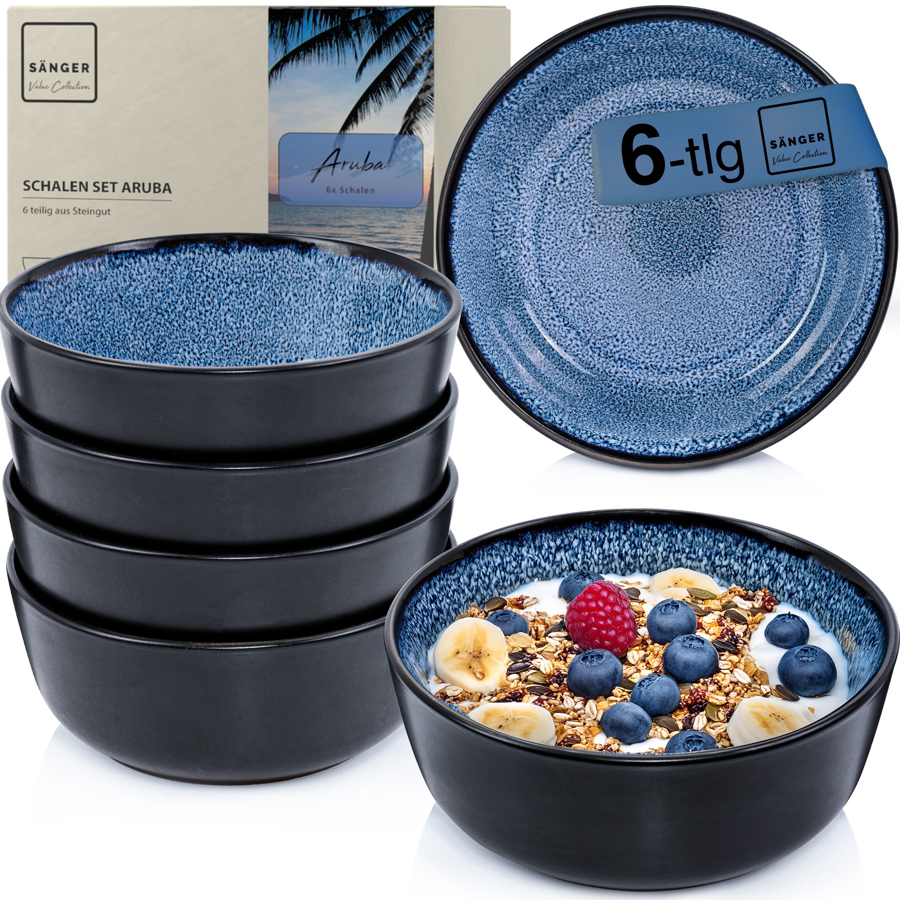SÄNGER Teller Set Aruba, (6 St), Schalen Set, Steingut, Handmade, VALUE COLLECTION