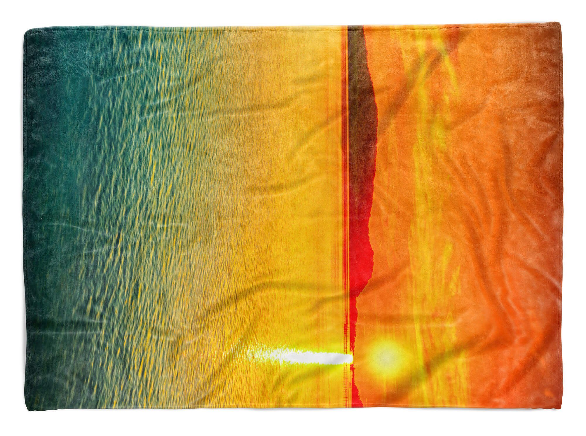 Sinus Art Handtücher Handtuch Strandhandtuch Saunatuch Kuscheldecke mit Fotomotiv Roter Himmel Meer, Baumwolle-Polyester-Mix (1-St), Handtuch