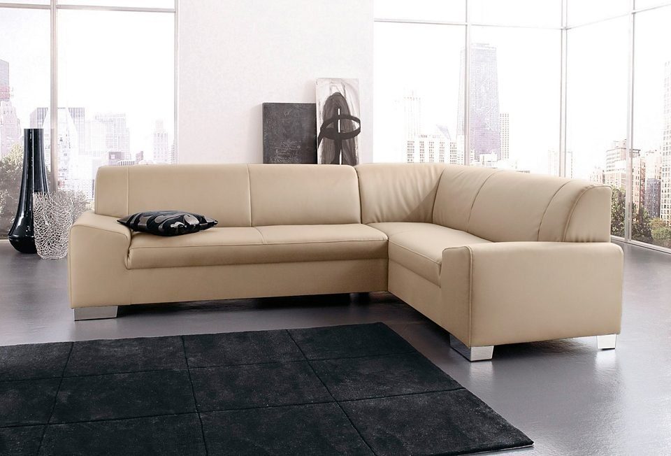 DOMO collection Ecksofa Alisson, zeitlose Optik, flache Armlehnen, L-Form, fester Sitzkomfort, wahlweise mit Bettfunktion