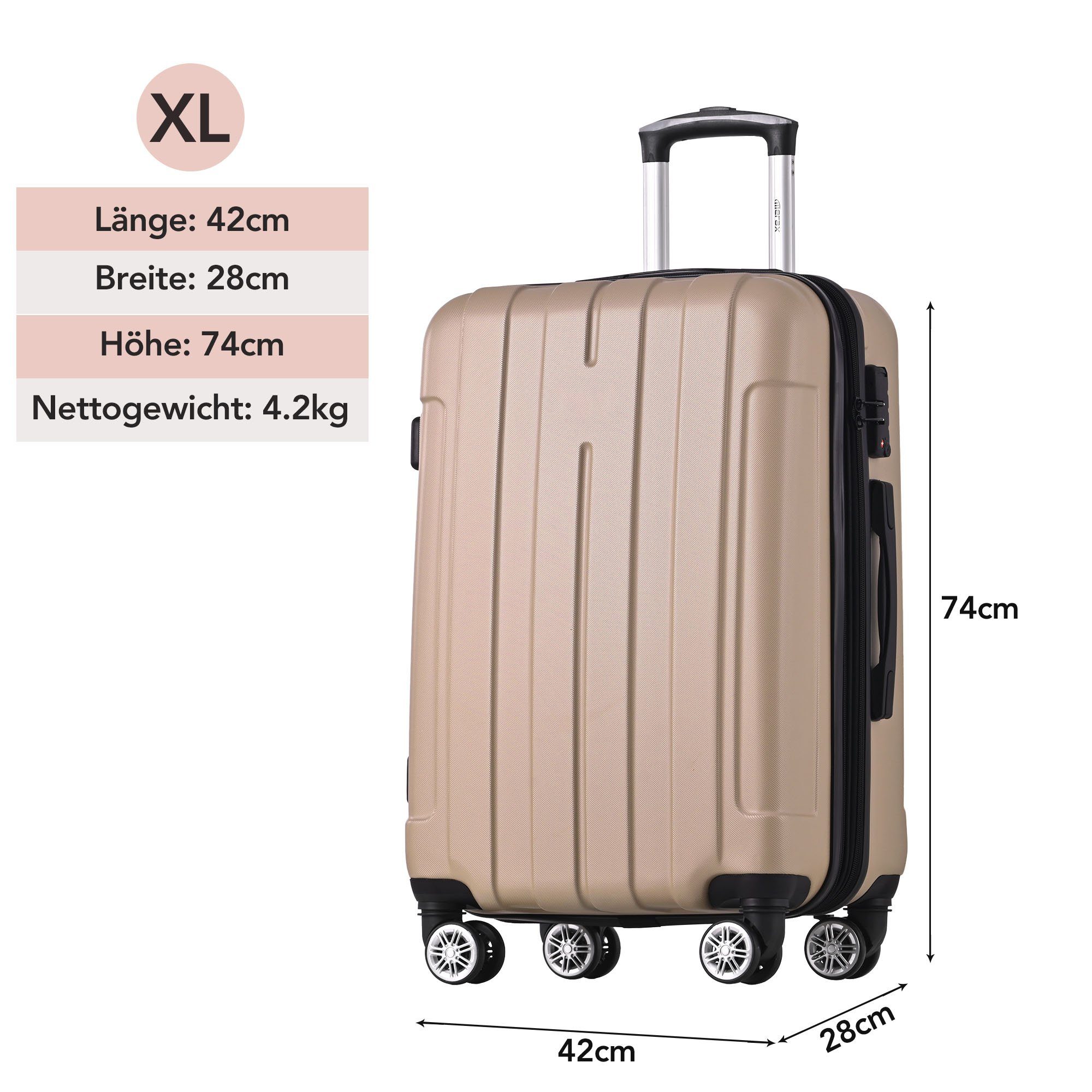 Hartschalen-Trolley Hartschalen-Handgepäck, 4 Rollen, Koffer mit TSA-Schloss und Universalrad, Erweiterbar Seitengriff