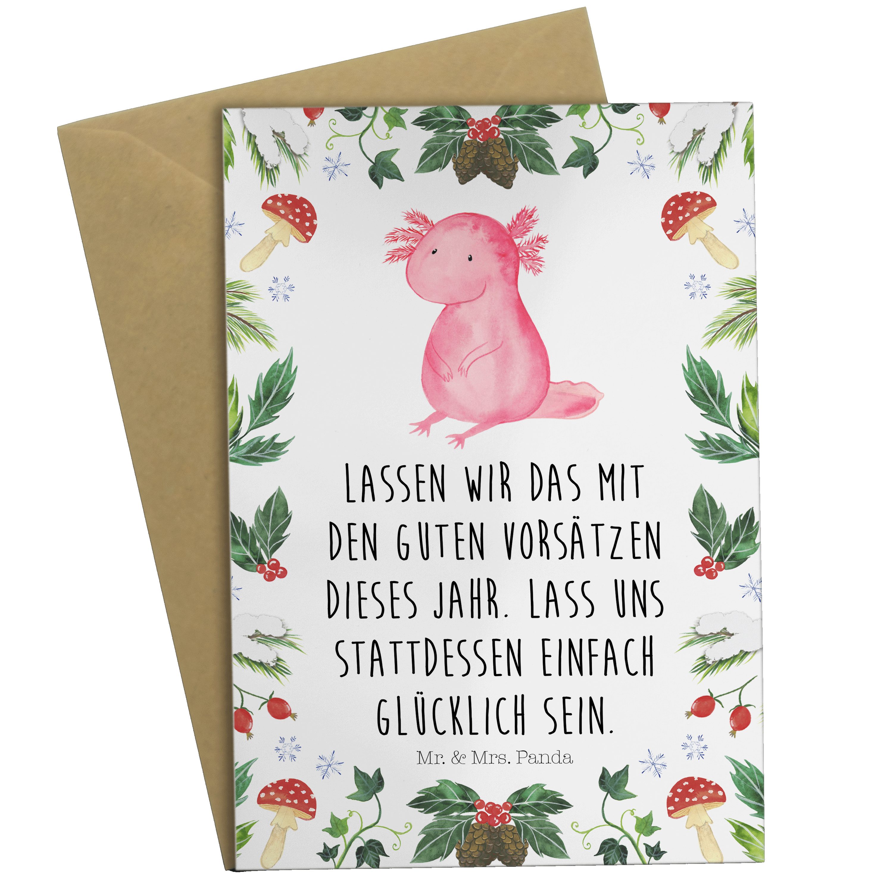 Mr. & Mrs. Panda Grußkarte Axolotl Glücklich - Weiß - Geschenk, Klappkarte, Karte, Advent, Heili