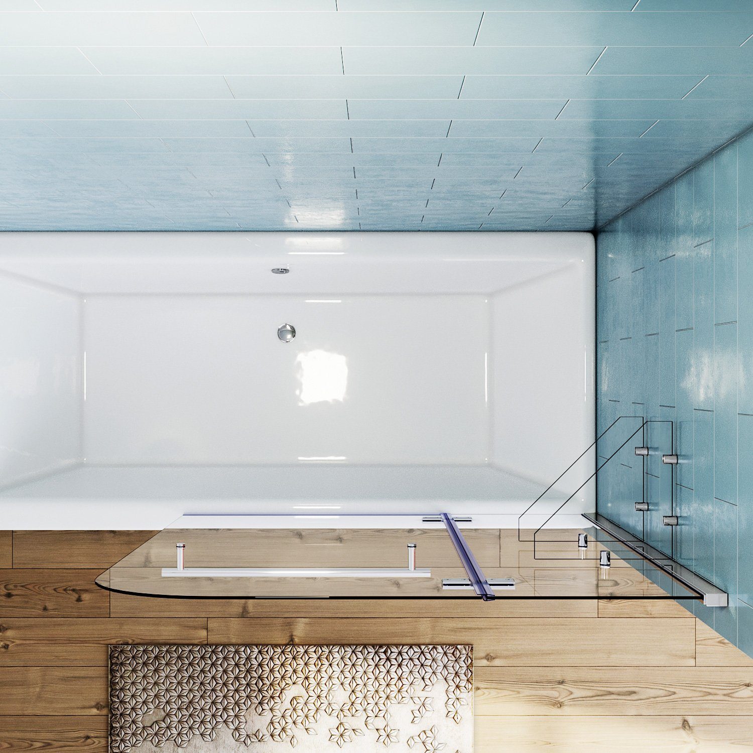 SONNI Badewannenaufsatz Duschtrennwand für Badewanne, 120x140 cm, für Badezimmer, Einscheibensicherheitsglas mit Nano Beschichtung, ESG mit Nano Beschichtung