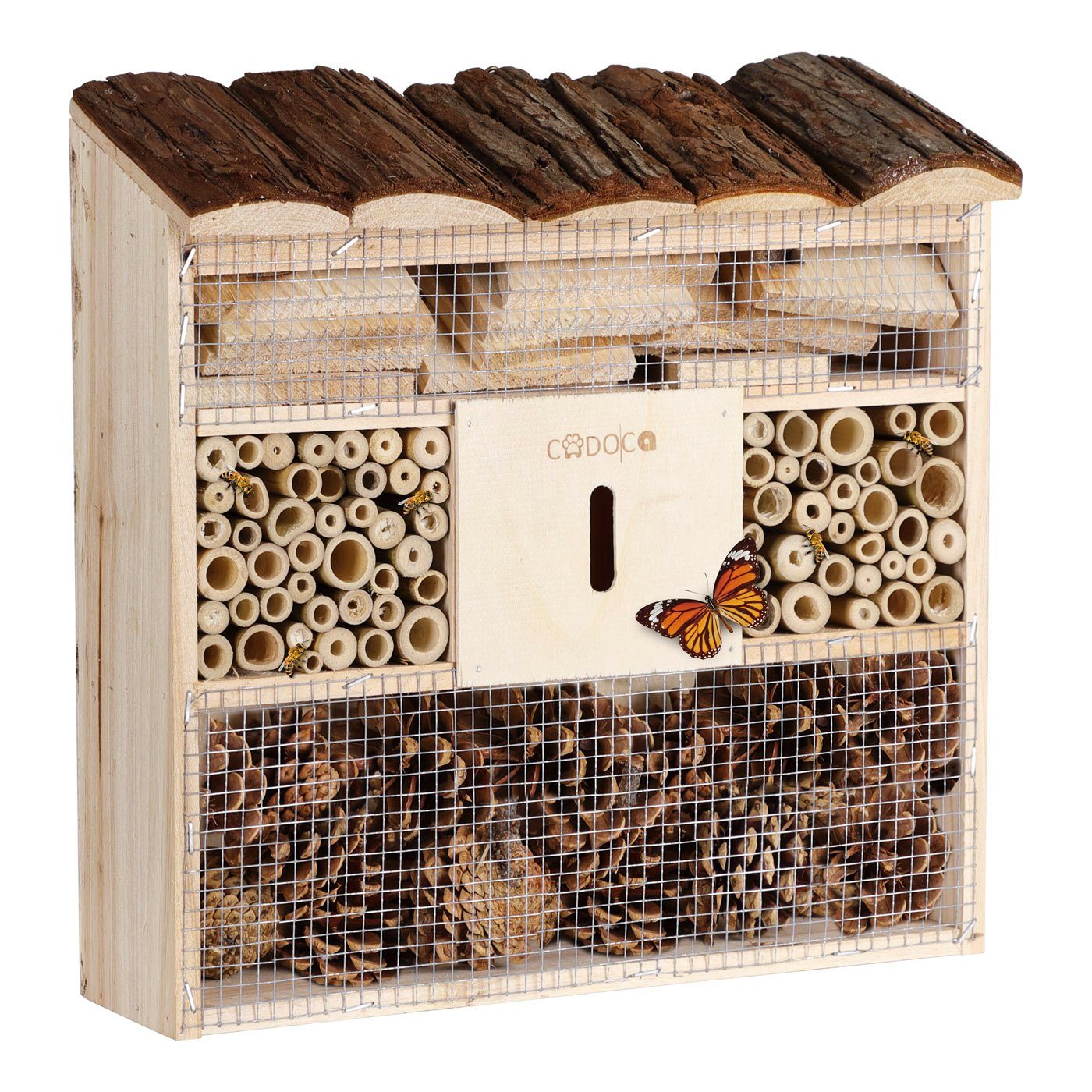 Cadoca Insektenhotel, Bug's Inn 31x30,5x9,5cm Holz wetterfest Nistkasten zum Aufhängen