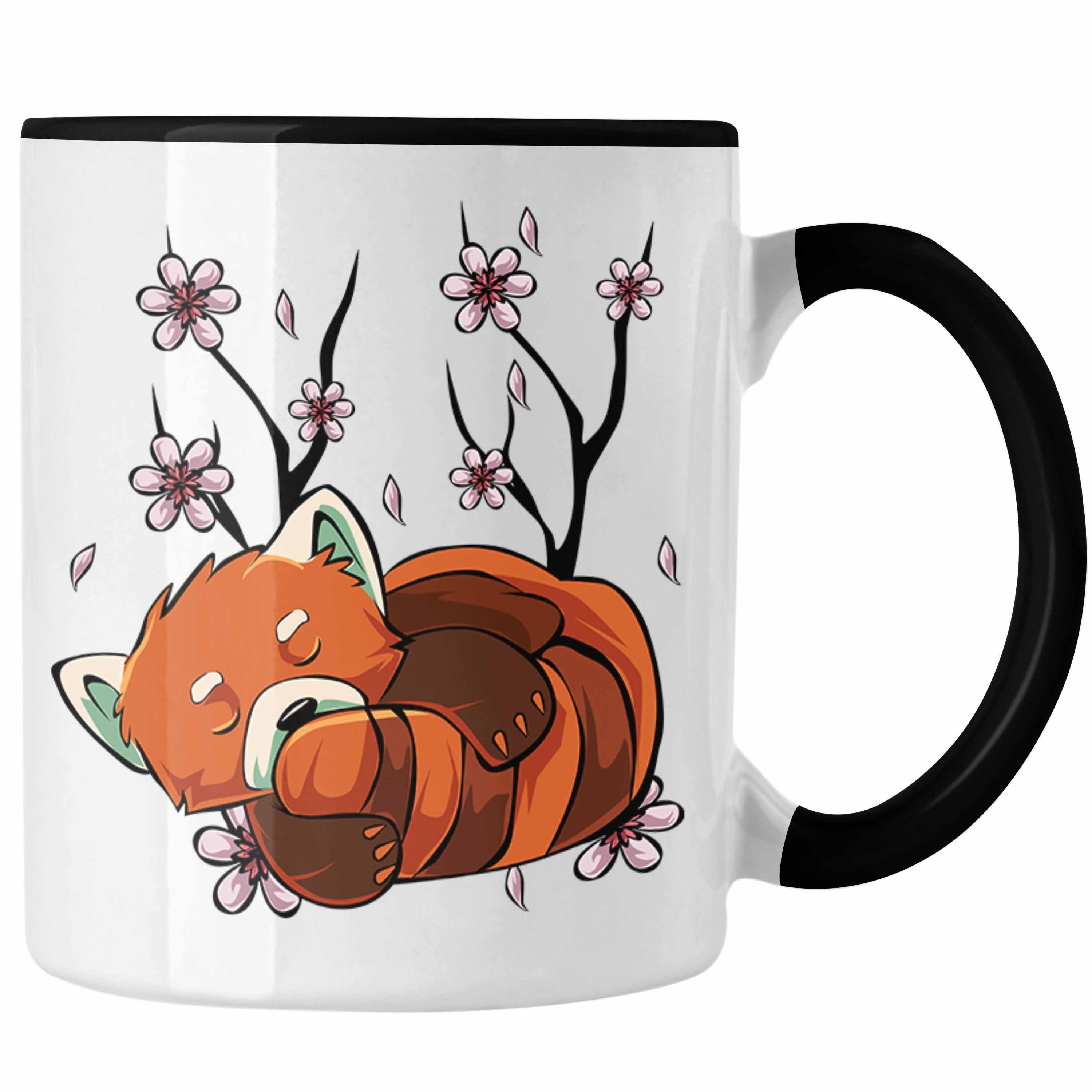 Trendation Tasse Lustige Roter Panda Tasse - Ein süßes Geschenk für Panda-Liebhaber Schwarz
