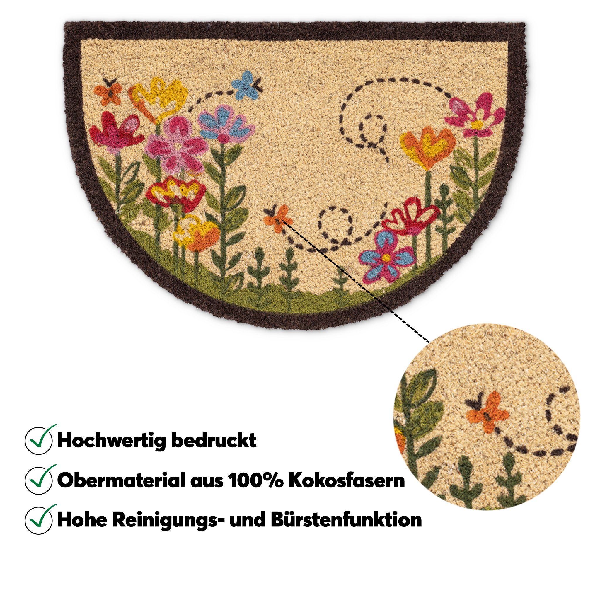 matches21 HOME & HOBBY Fußmatte Kokosmatte Bunte Blumen 40x60 cm als aussen Sauberlaufmatte, rechteckig, Höhe: 15 mm, Rutschfeste Kokos-Türmatte als Outdoor Schmutzfangmatte