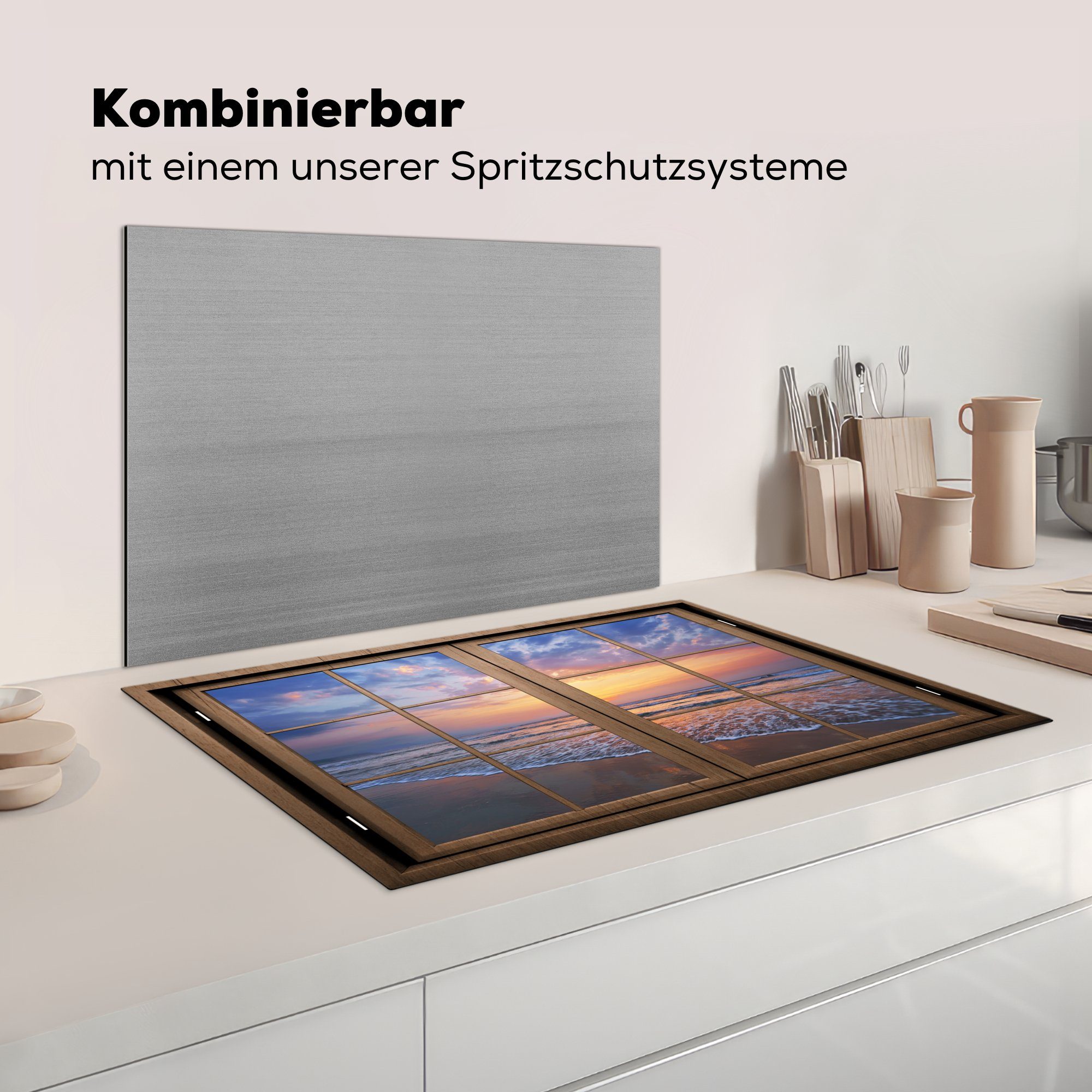 - Induktionskochfeld tlg), - Meer, Ceranfeldabdeckung Herdblende-/Abdeckplatte die Vinyl, für Strand (1 81x52 MuchoWow cm, küche, Aussicht Schutz