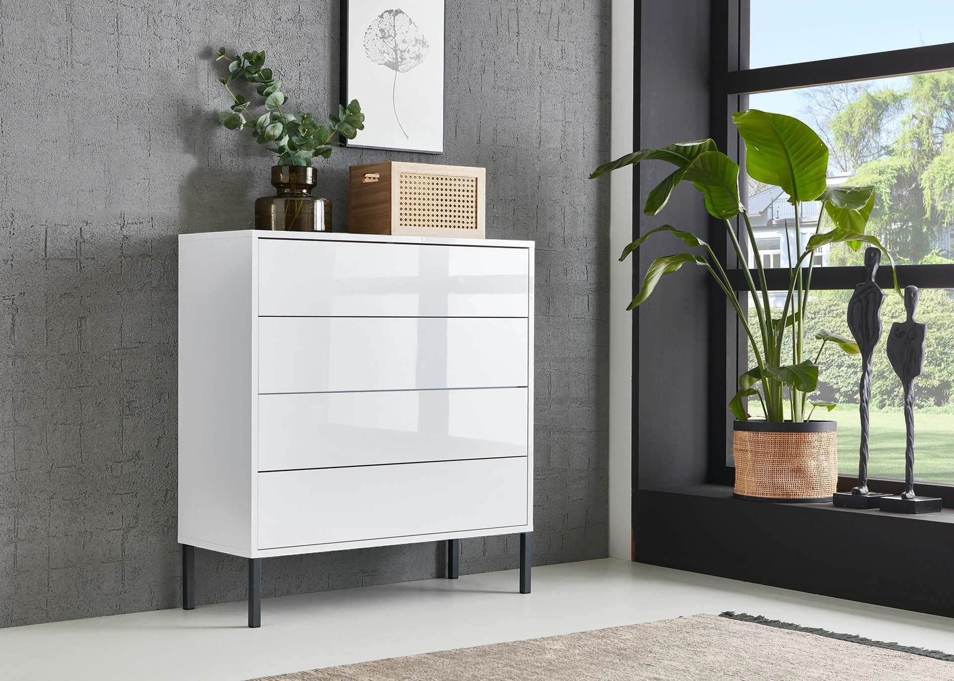 BMG Möbel Sideboard Mailand Set 5 (Kommode Anrichte Aktenschrank, mit hochwertigen Metallfüßen), Push-to-Open-Funktion