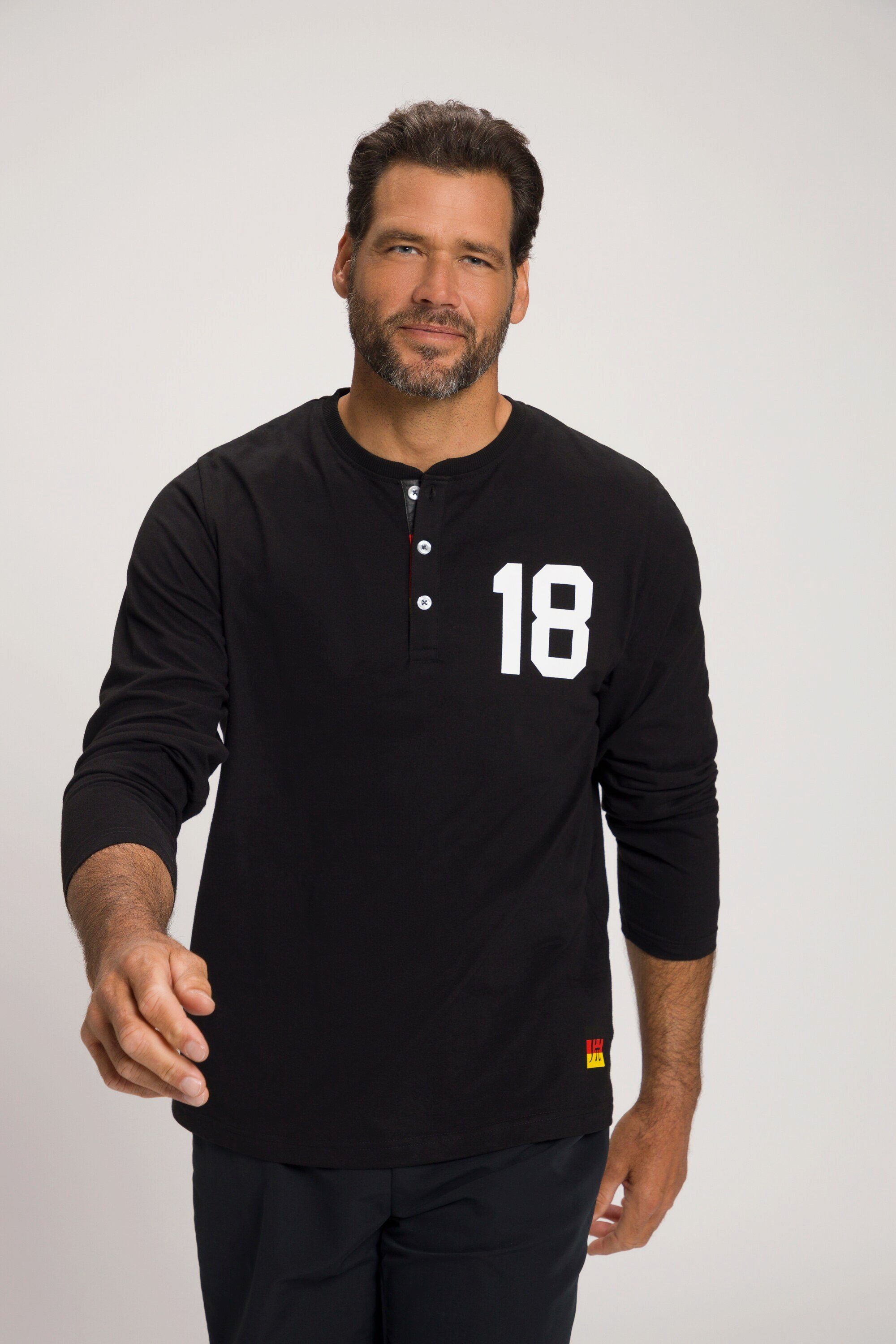 JP1880 Langarm Fußball Henley WM schwarz T-Shirt