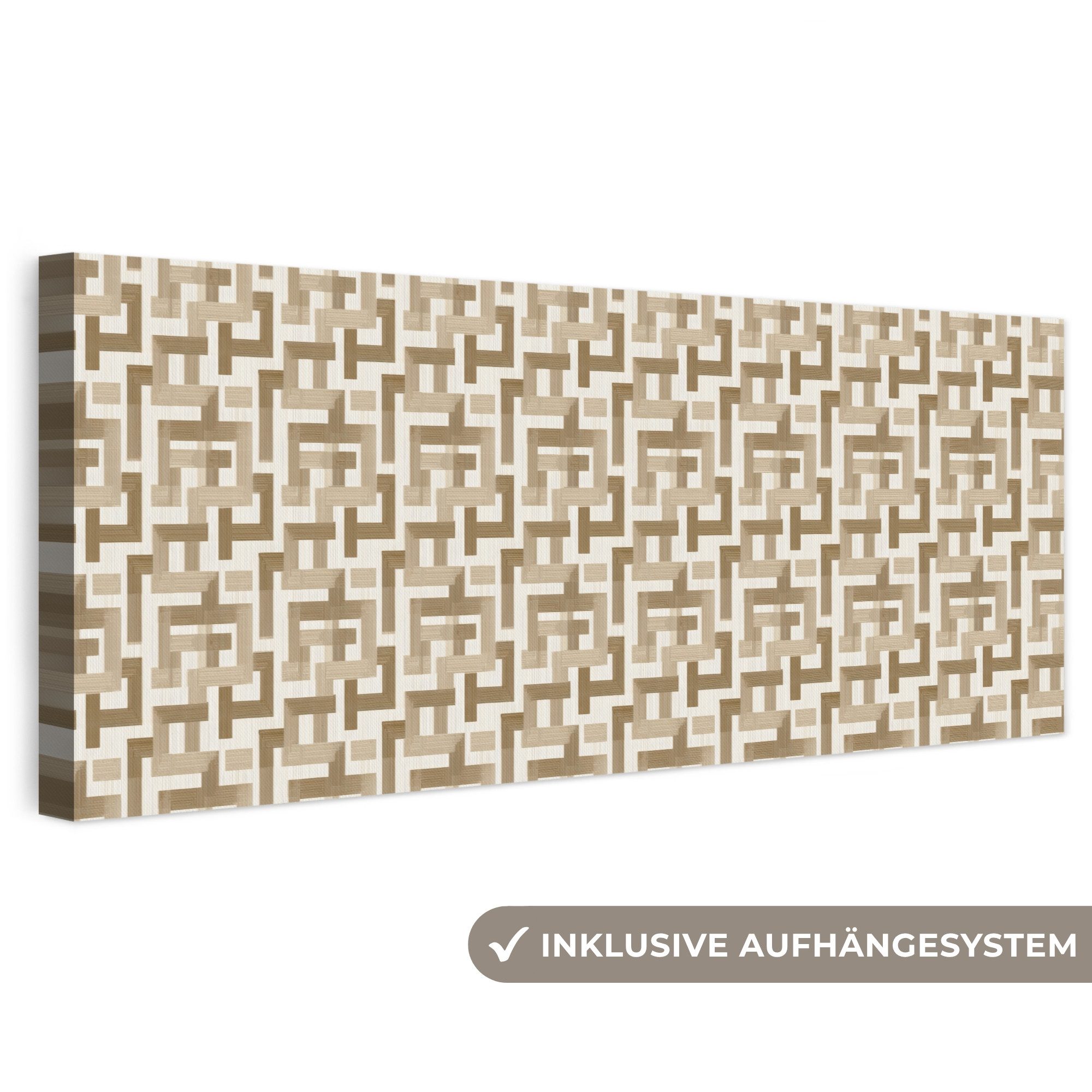 OneMillionCanvasses® Leinwandbild Panorama Geometrisch - Retro - Braun, Fotodruck (1 St), Wandbild, Deko Schlafzimmer Wohnzimmer Flur 60x20 cm