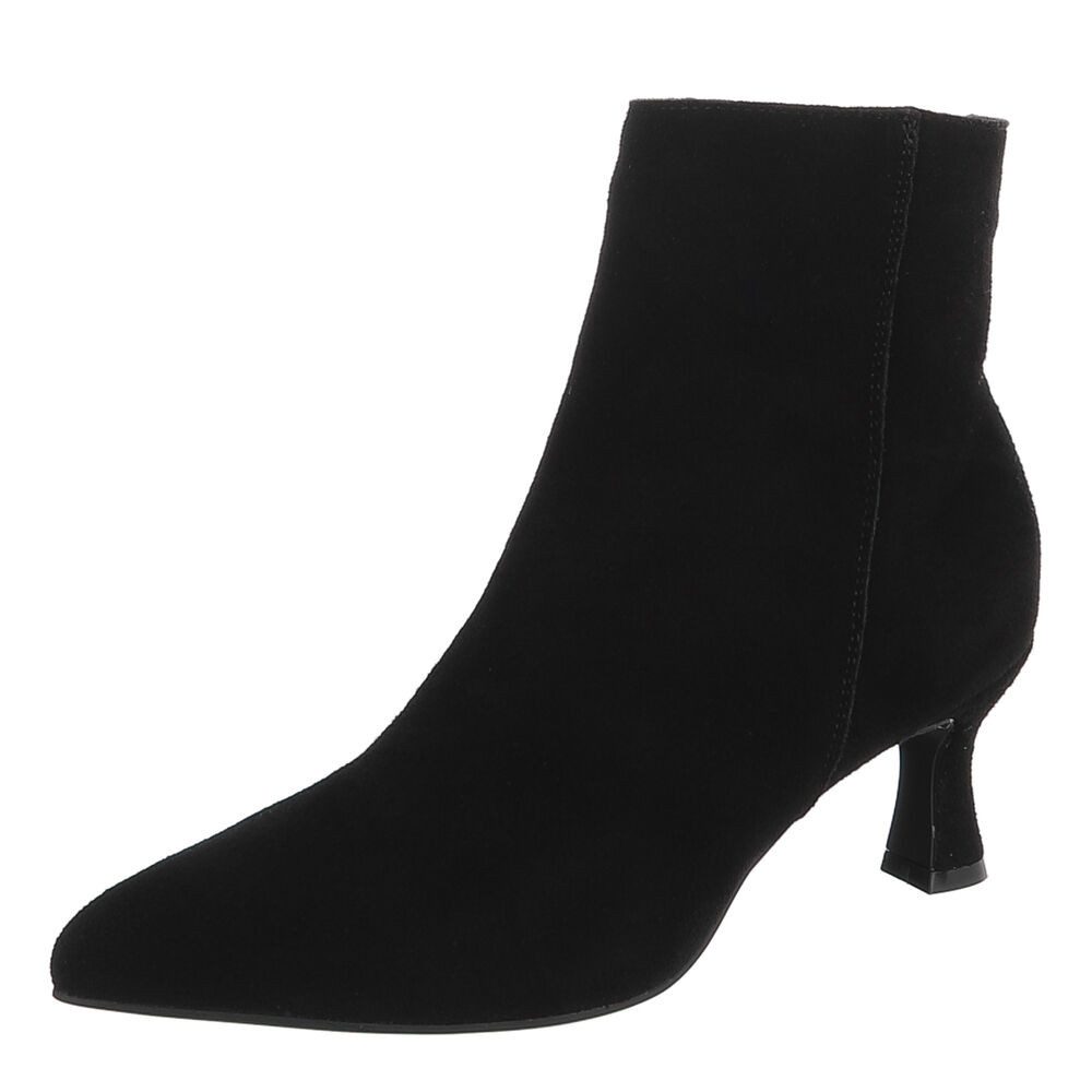 Ital-Design Damen Leder-Stiefelette mit Absatz, elegant, spitz Stiefelette (91742224) Pfennig-/Stilettoabsatz Stiefeletten in Schwarz
