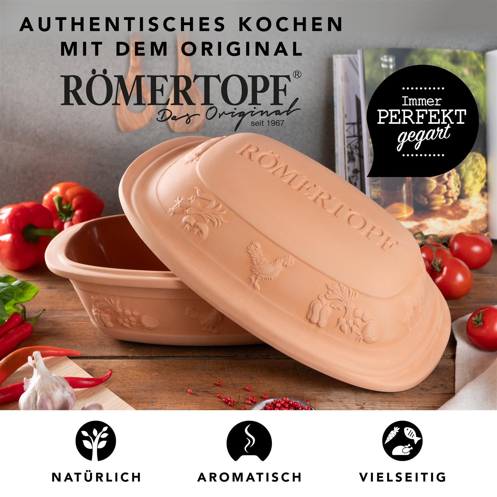 RÖMERTOPF Bräter Großer Bräter RUSTICO, für 6 Personen, Keramik (Set), antihaft