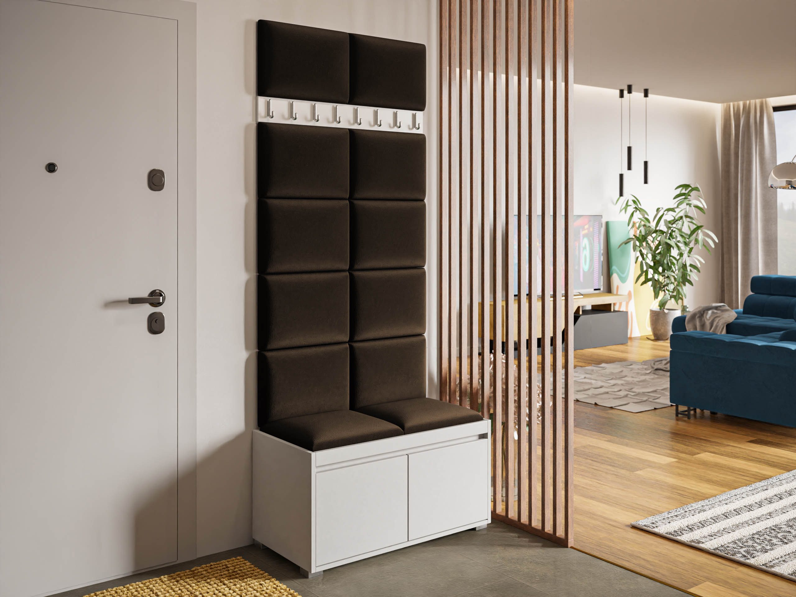 MIRJAN24 Garderoben-Set Grawis 80 II, (Komplett-Set, 12x Wandpaneel 40x30, Schuhschrank, Kleiderhakenbrett), Enthält 8 Kleiderhaken für Kleidung